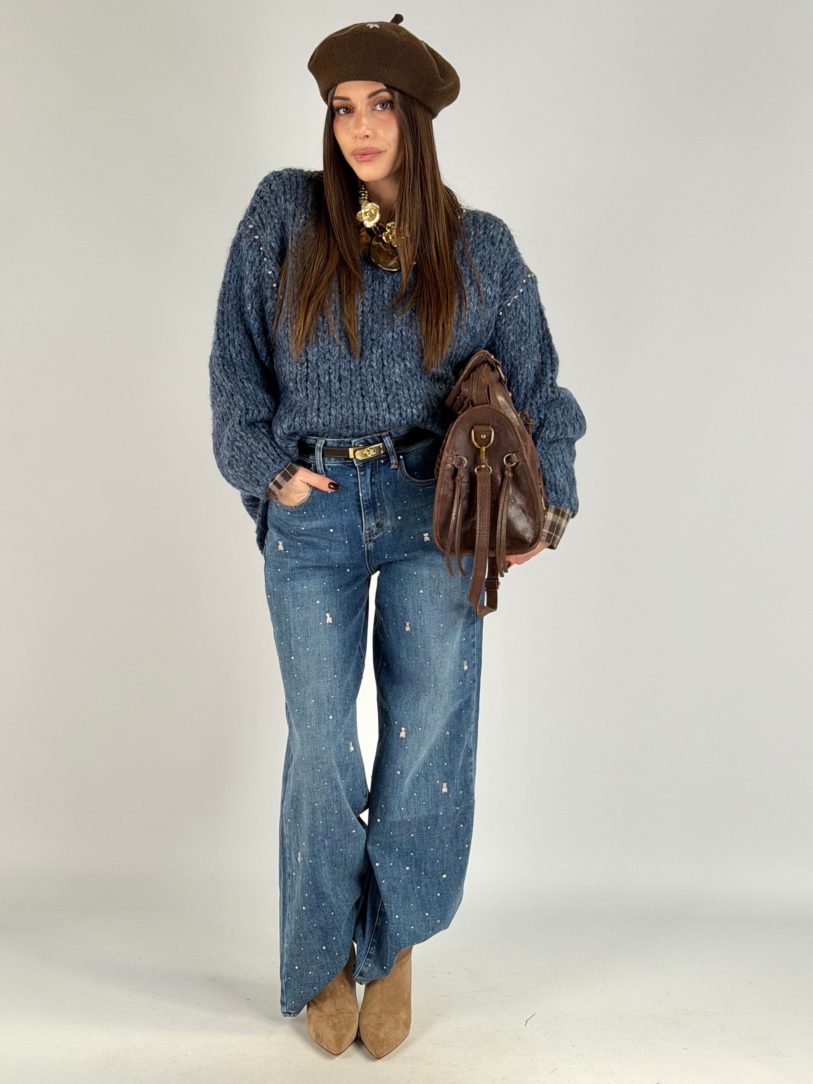 Maglia borchiette blu