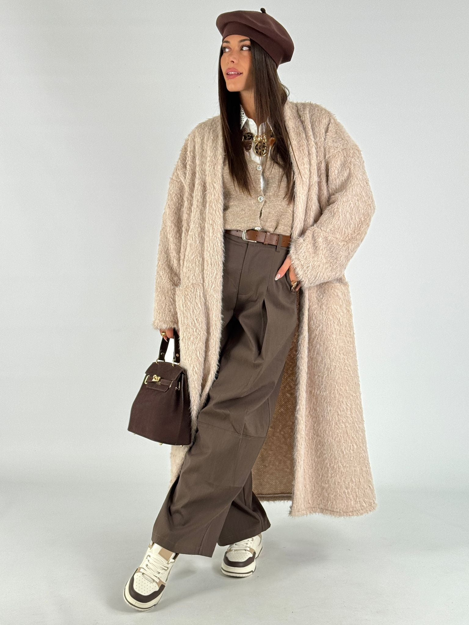 Cappotto Pelliccia lunga beige