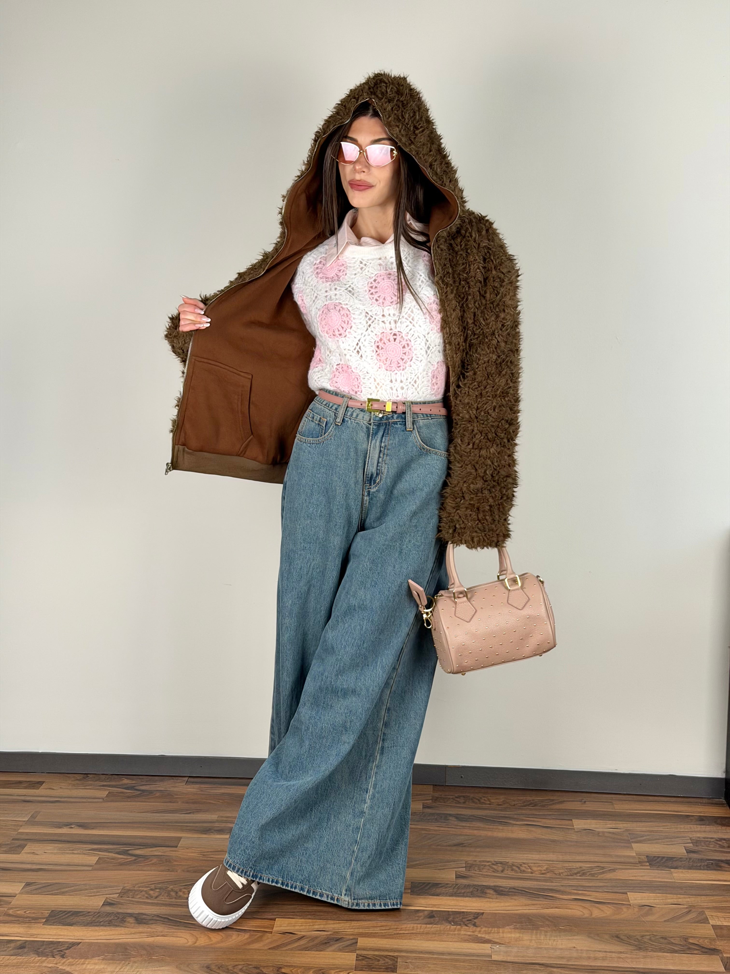 Pelliccia/felpa reversibile moro