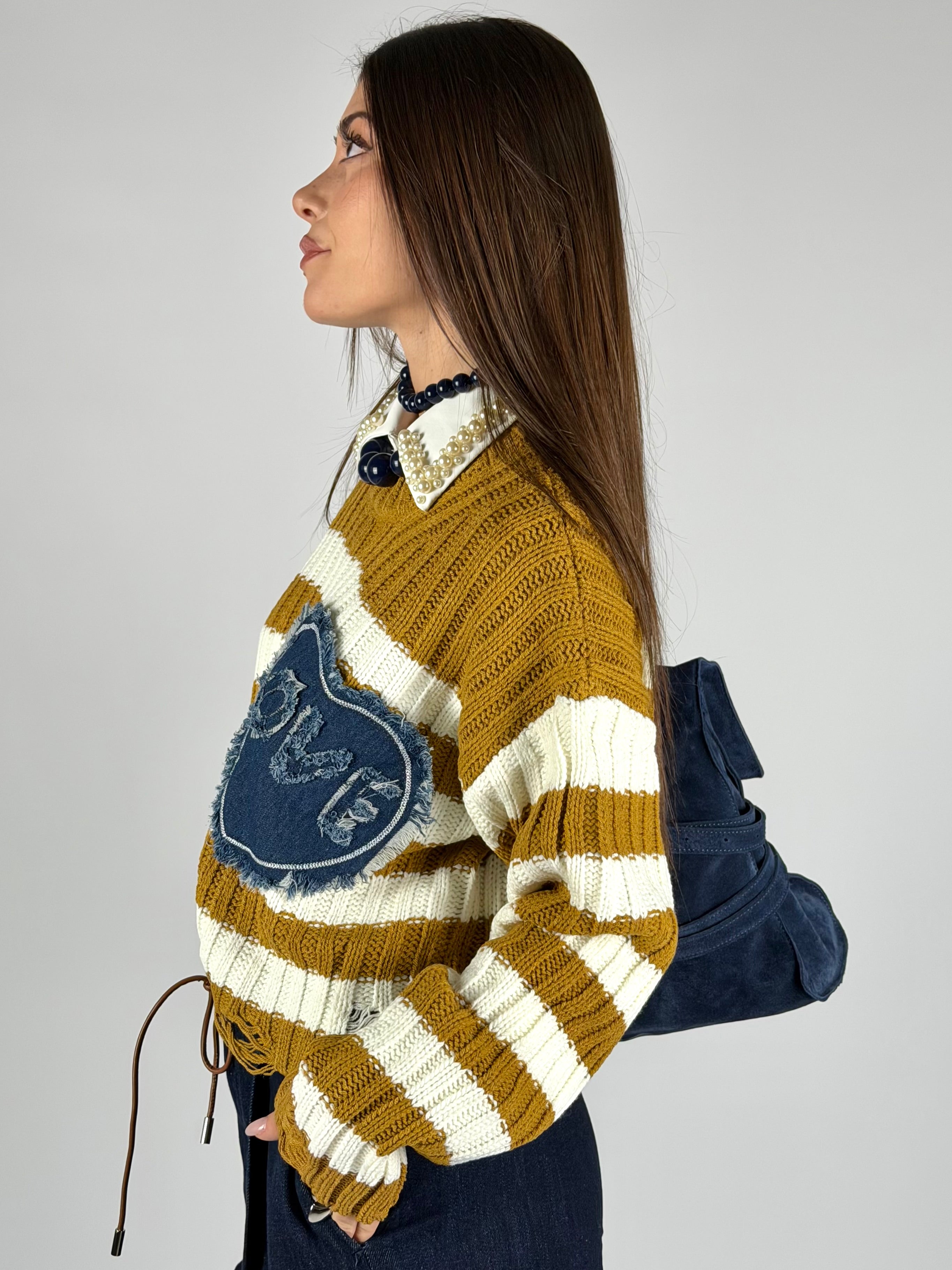 Maglia cuore denim senape