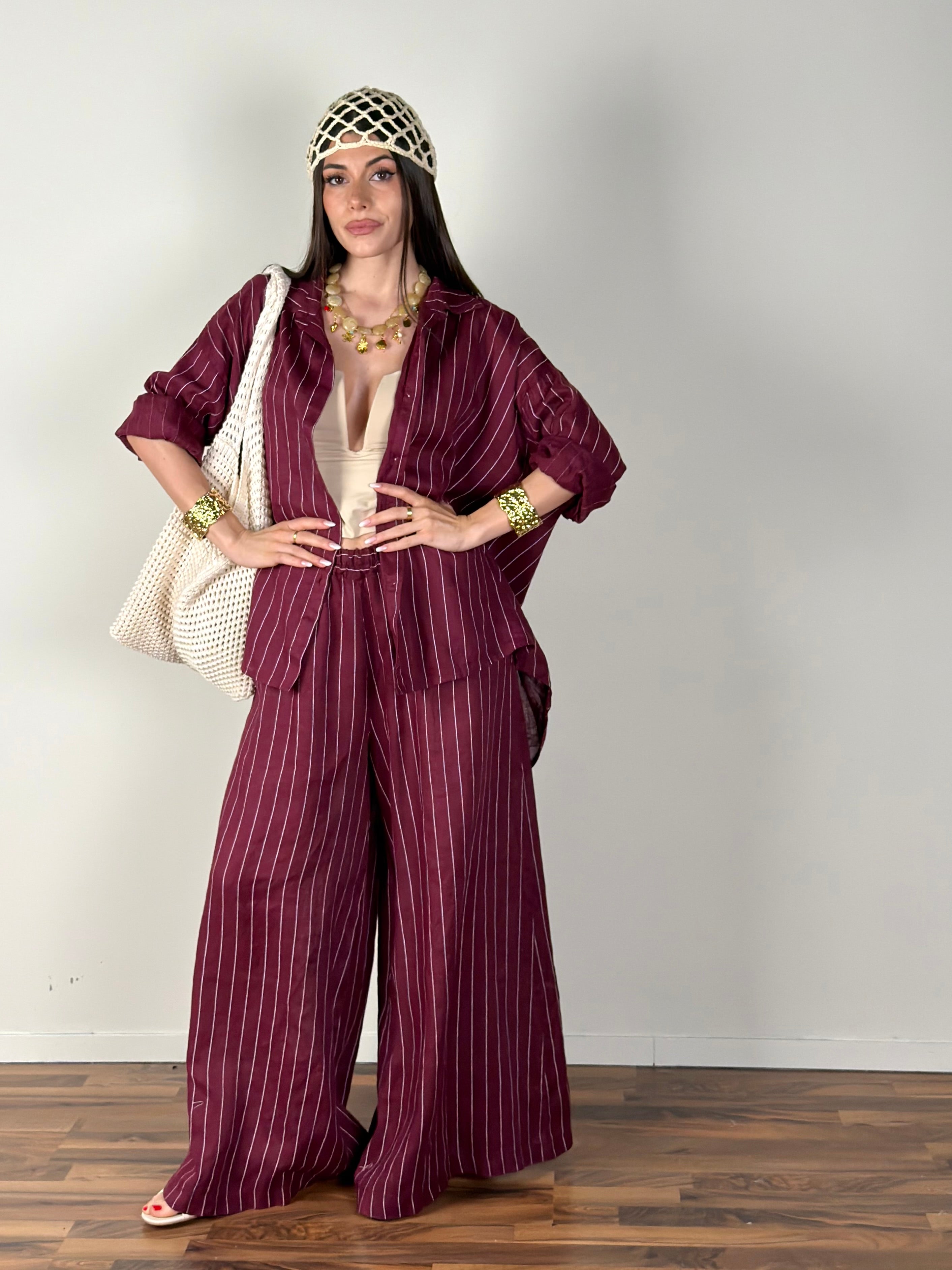 Camicia puro lino Margot bordeaux