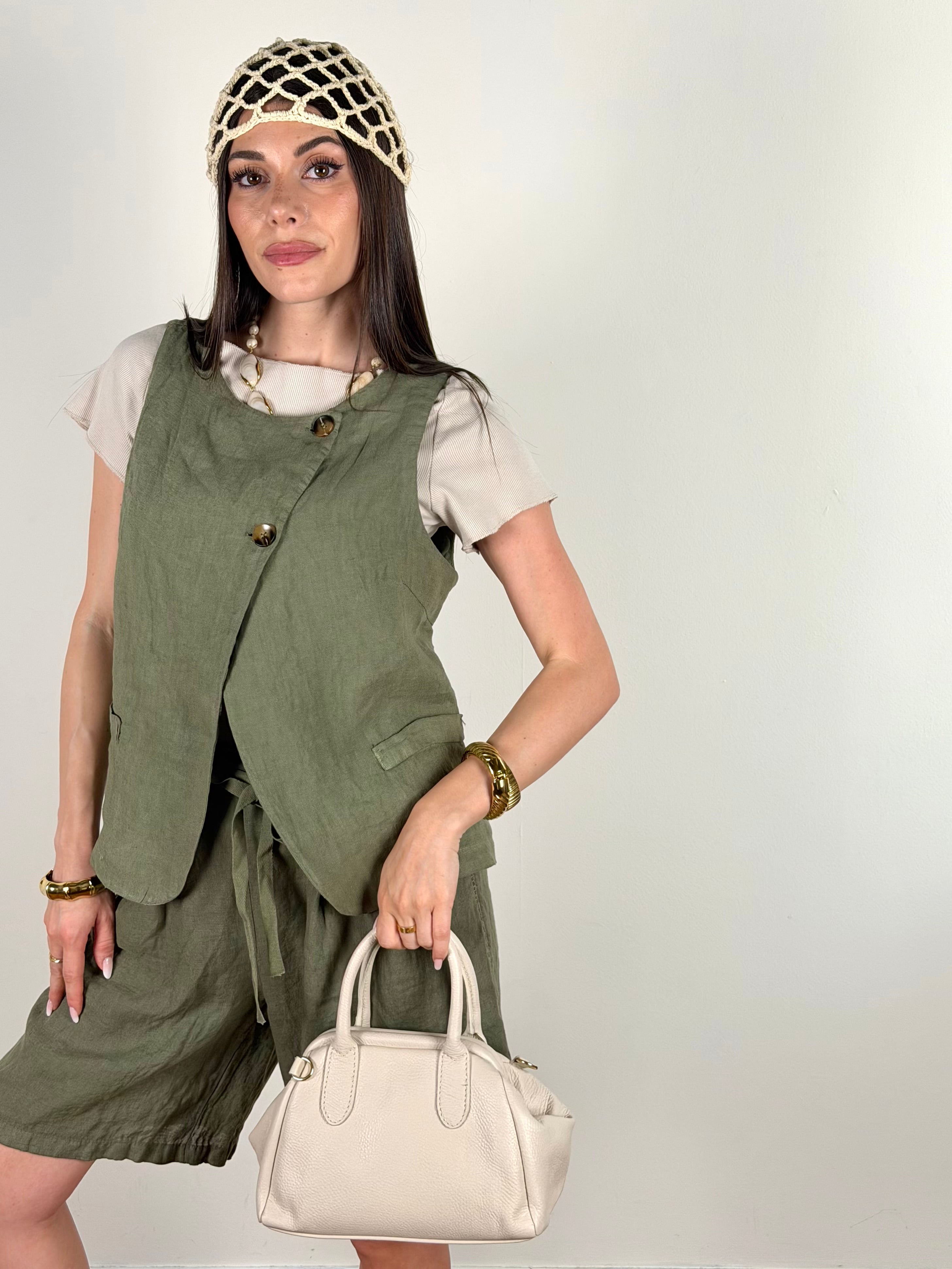Gilet puro lino Tessa verde