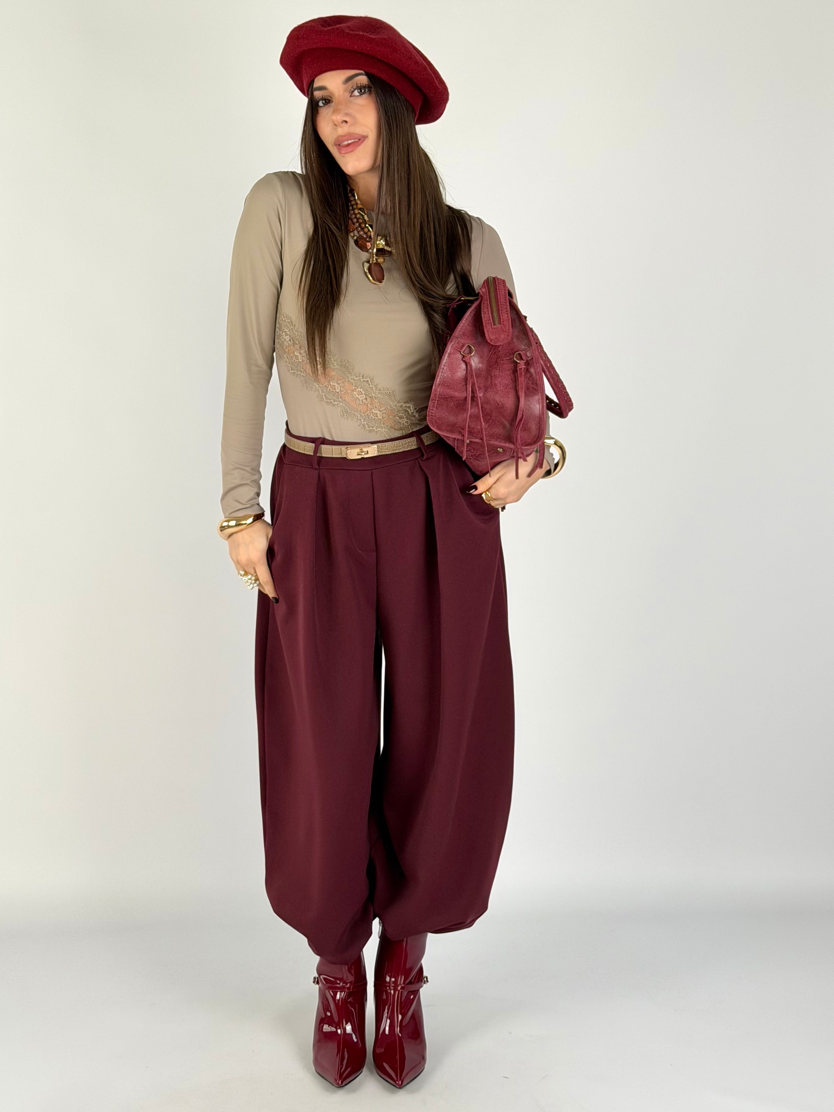 Pantalone Flora bordeaux
