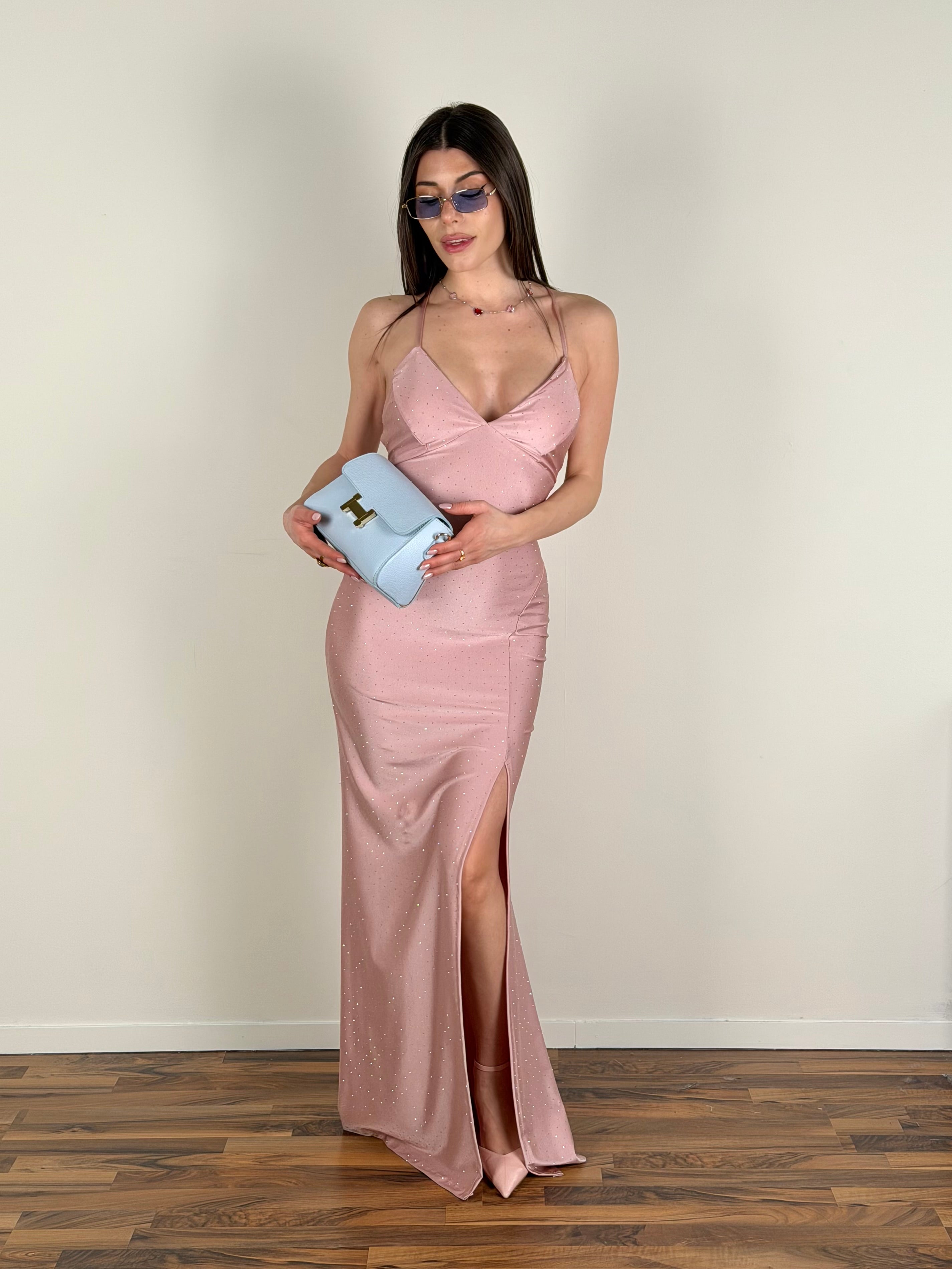 Abito incrocio schiena rosa