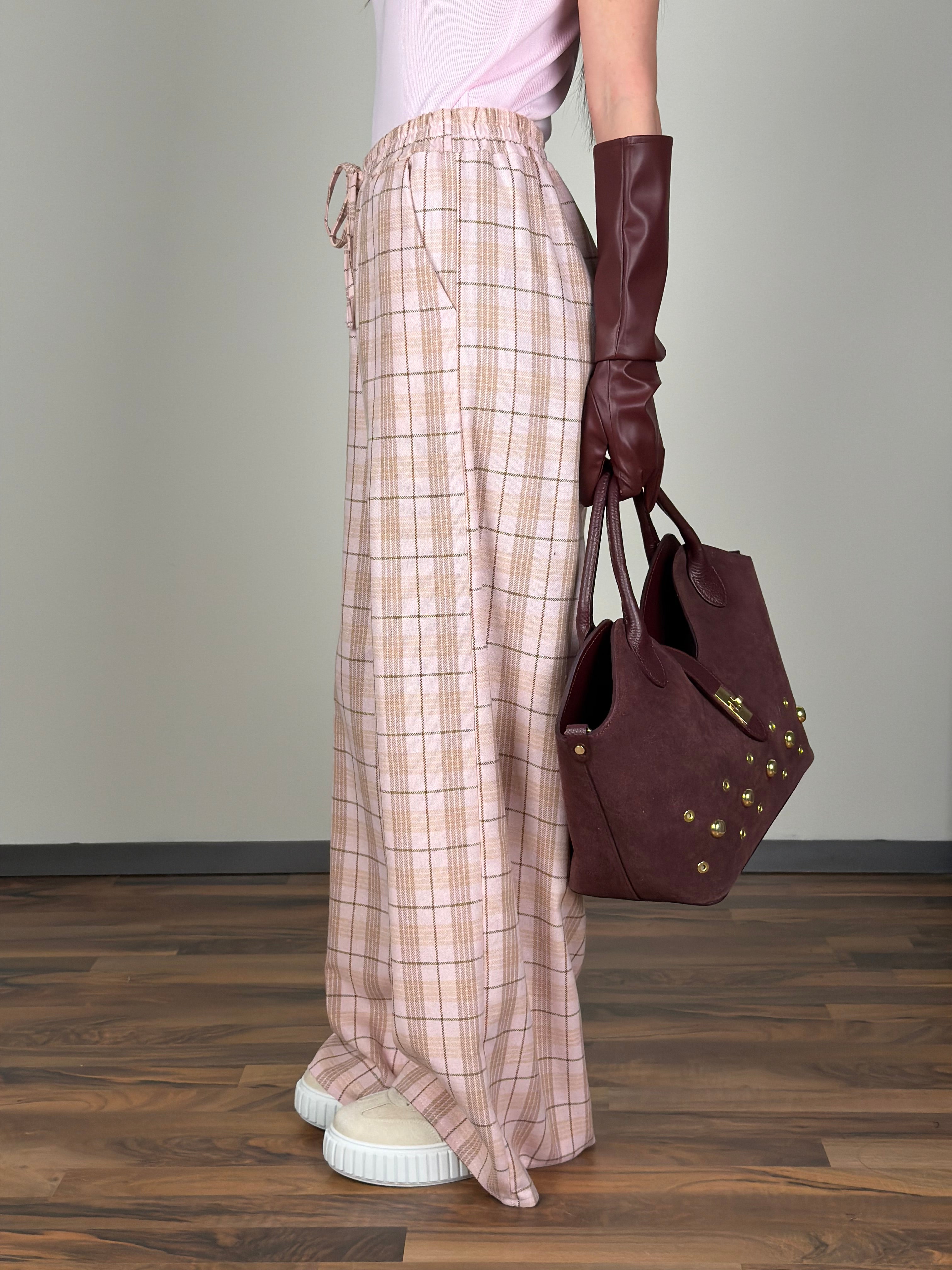 Pantalone check urban rosa
