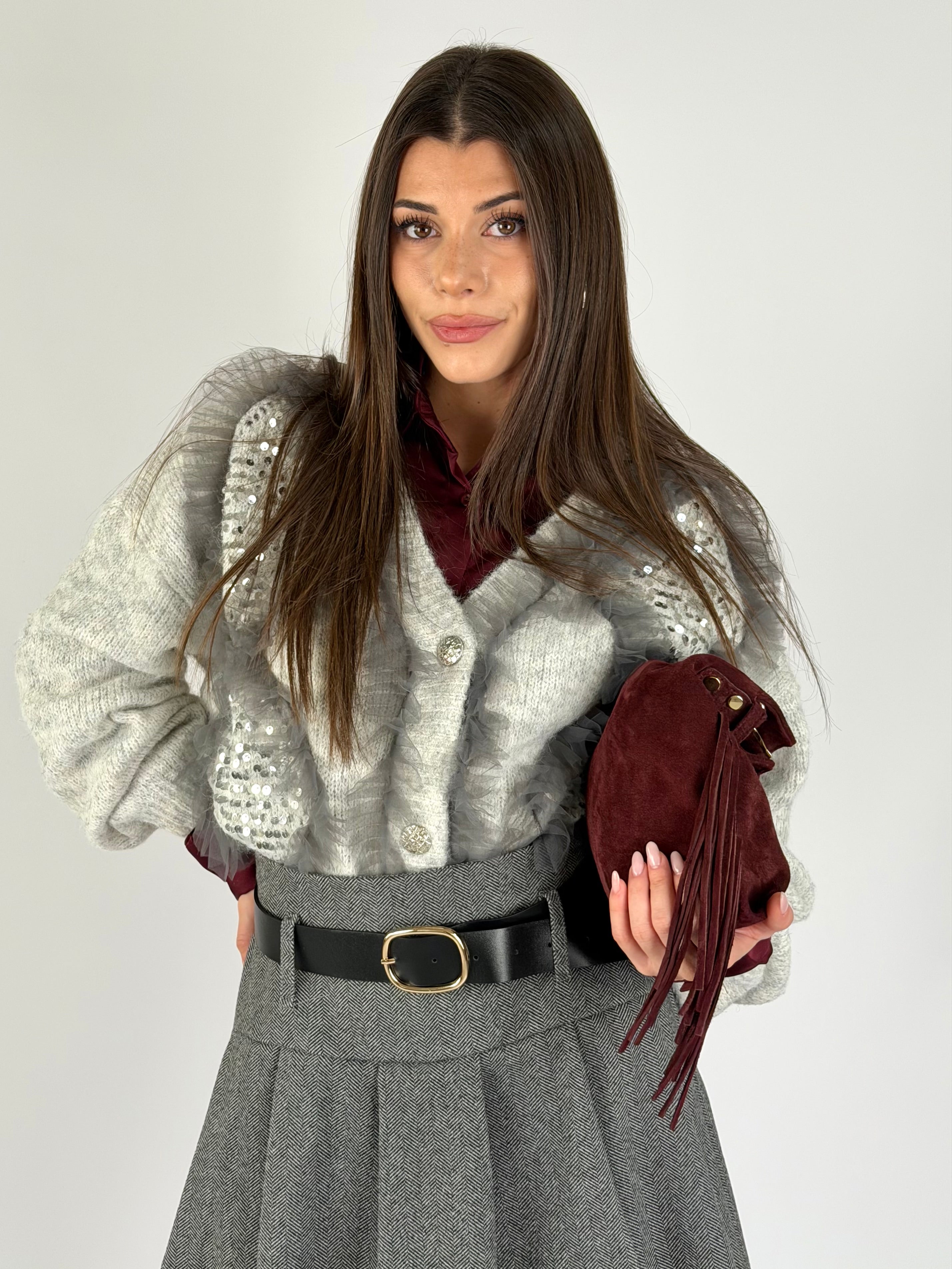 Maglia tulle e paillettes grigia