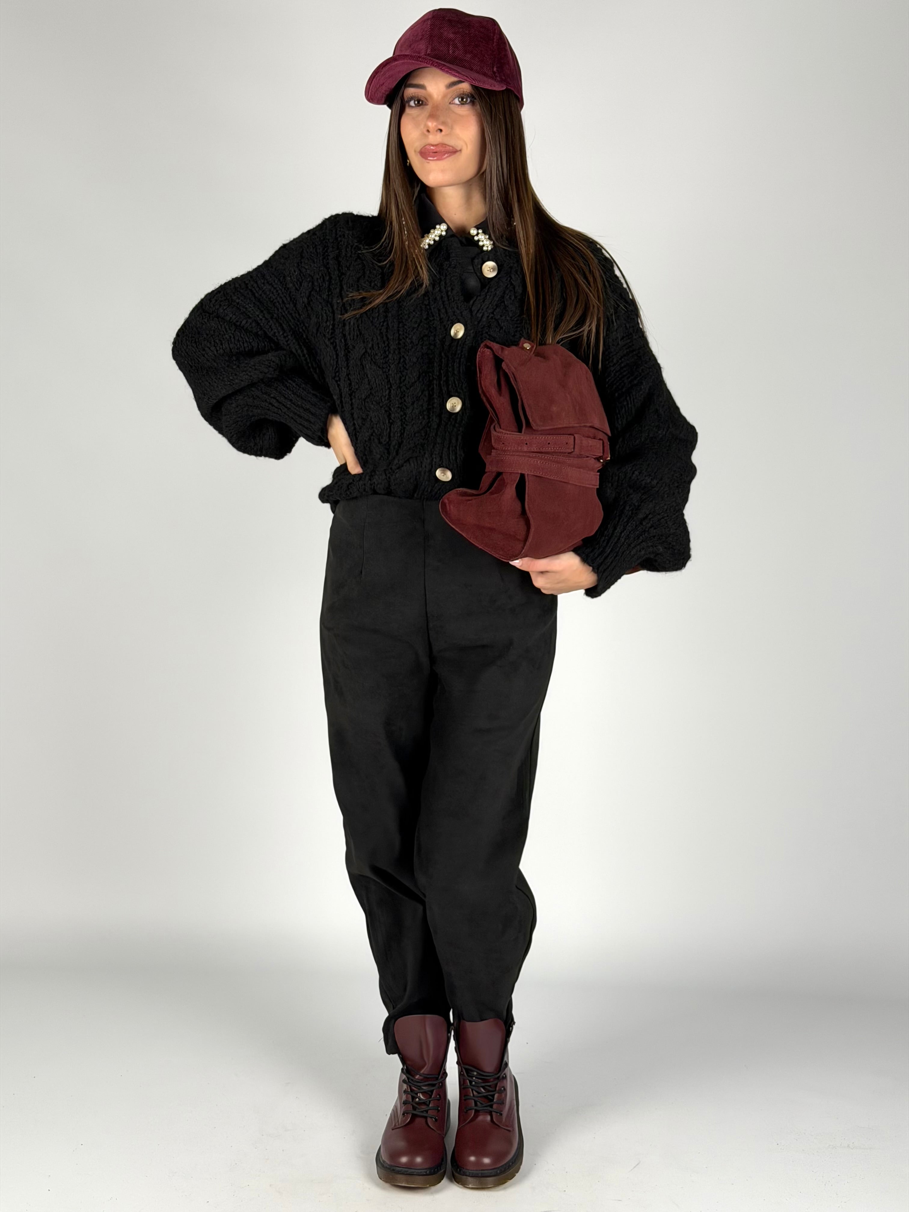 Maglia Cardigan bottoni treccia nero