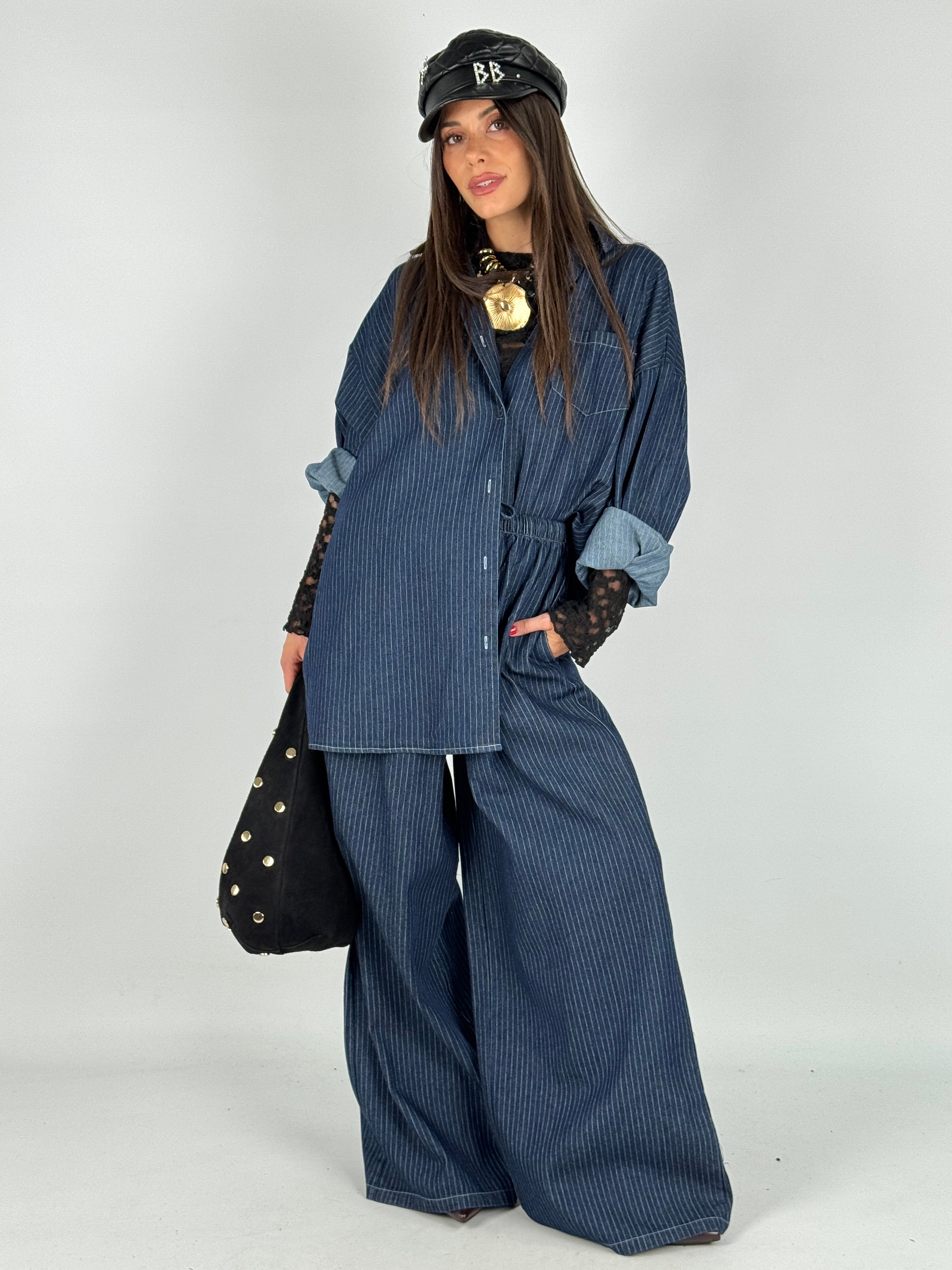 Camicia completo denim gessato