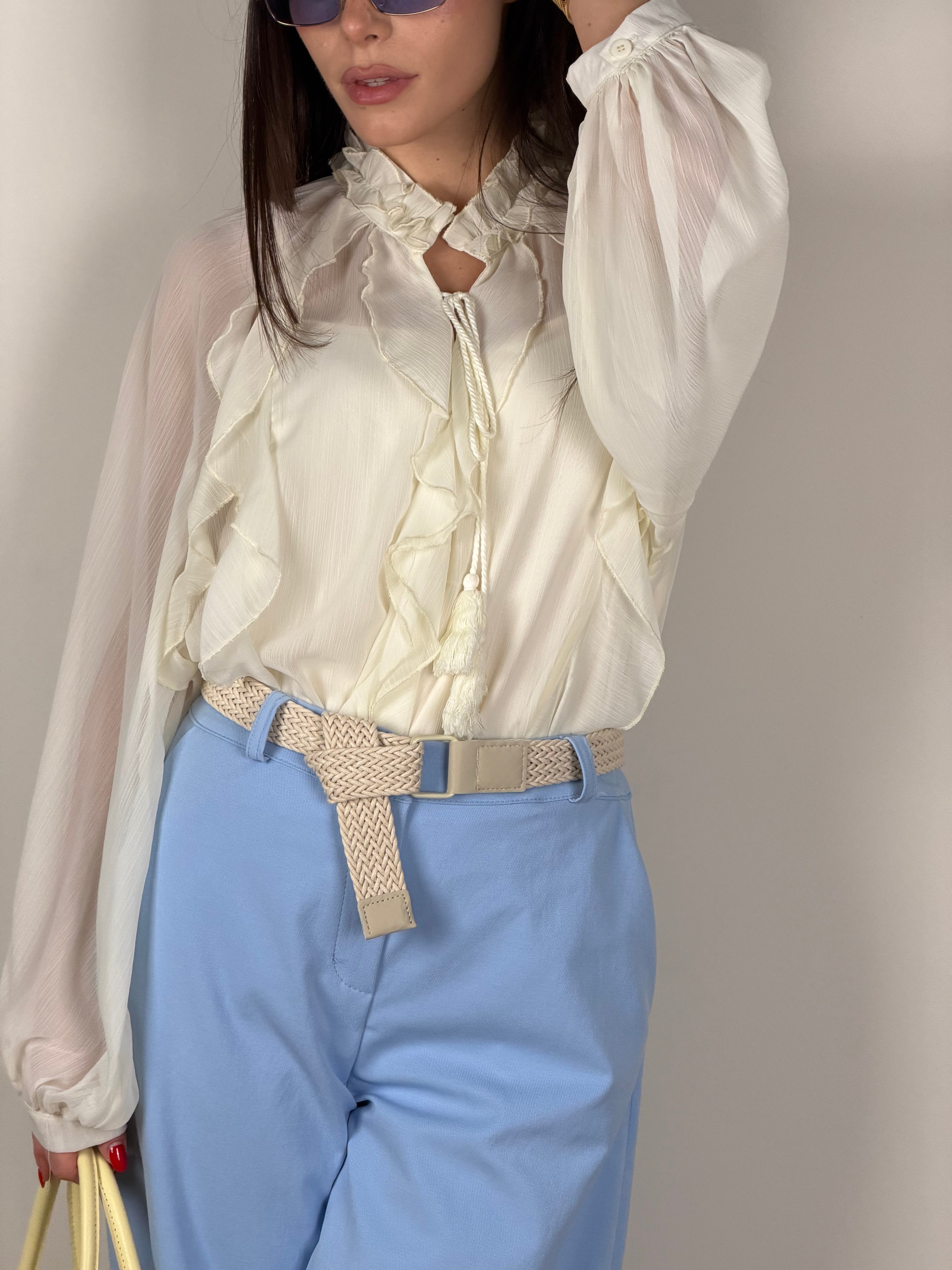 Camicia rouches beige