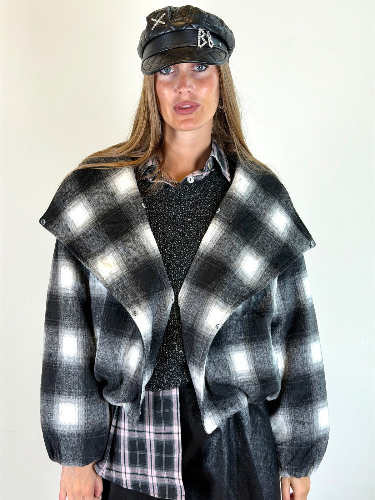 Cappotto check nero