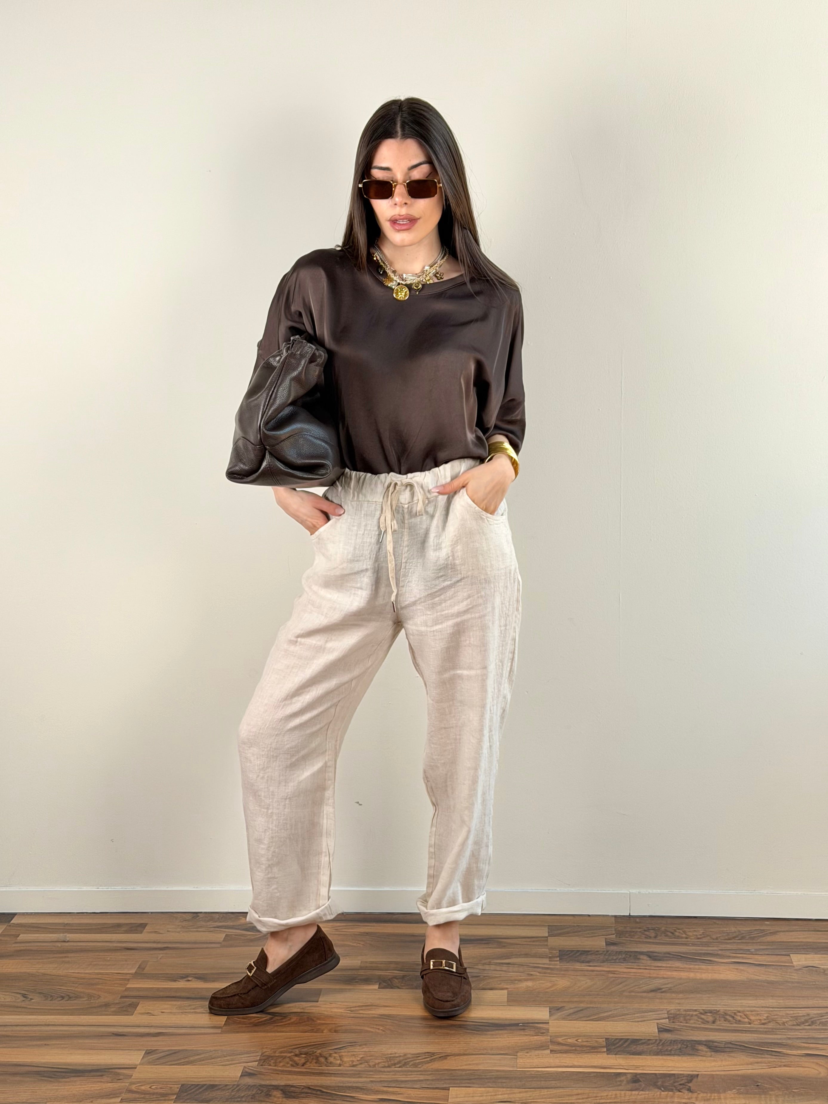 Pantalone Sandy puro lino beige