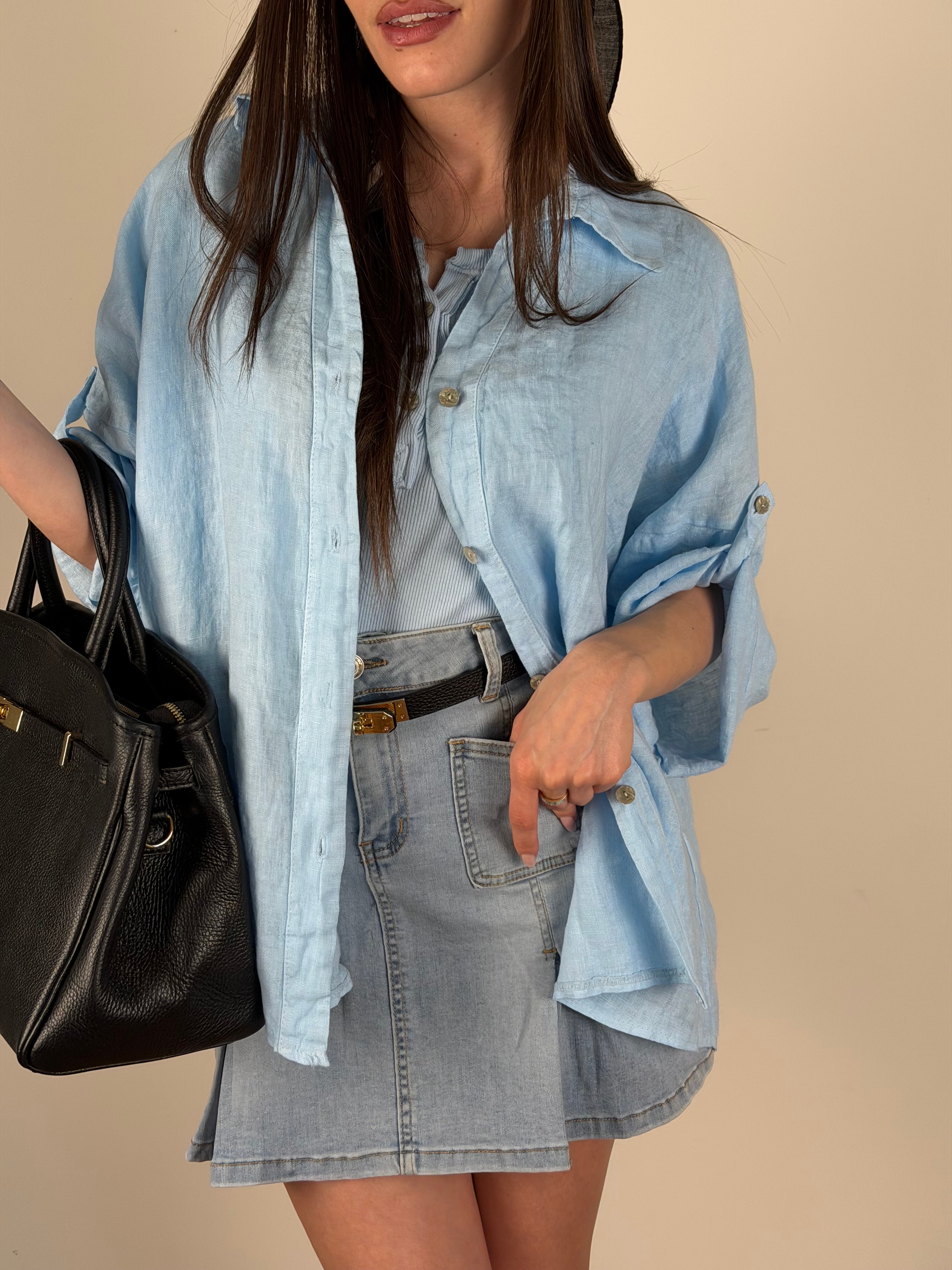 Camicia Sandy Puro Lino celeste