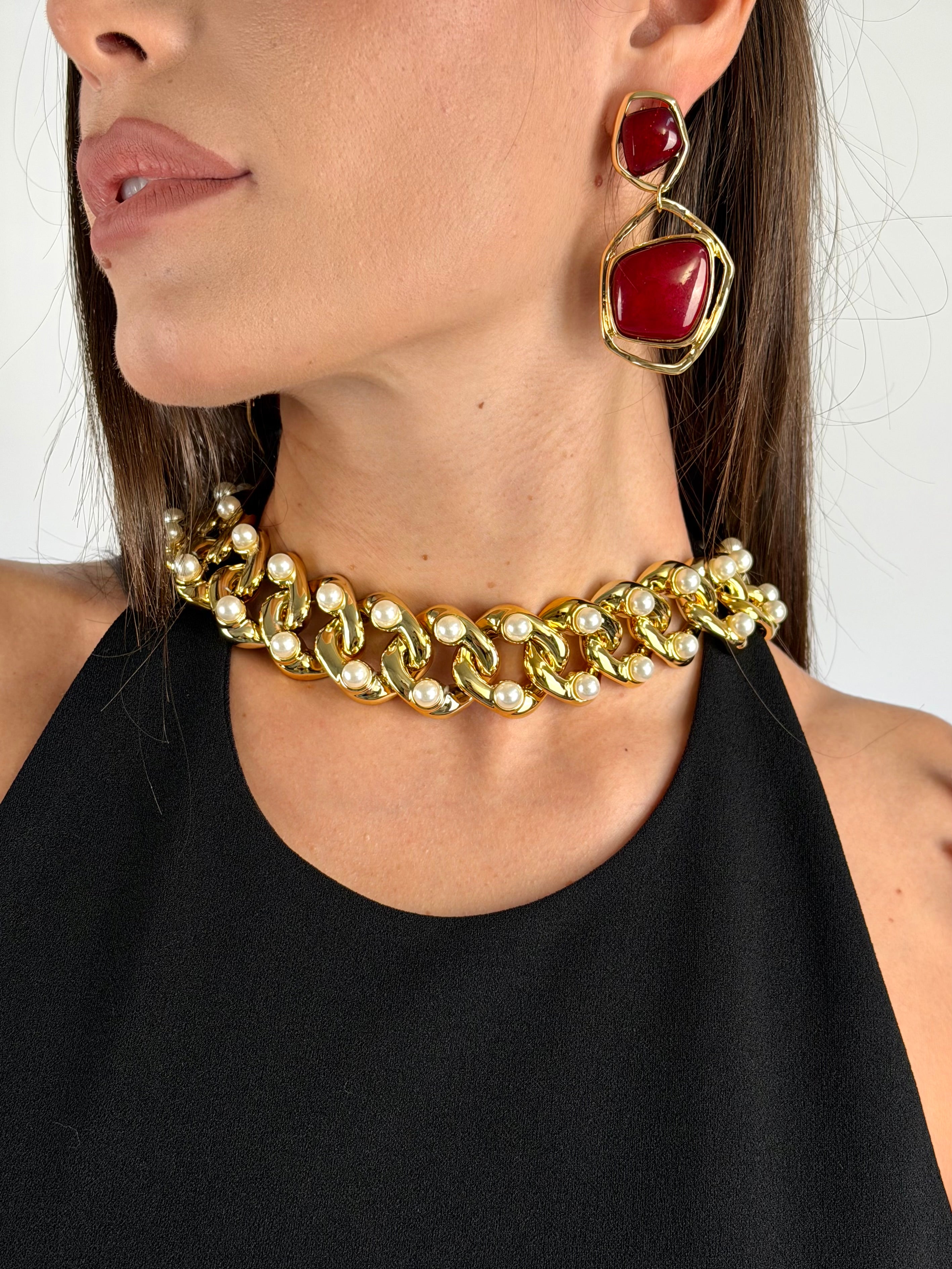 Collana maxi catena e perle - 2 colori