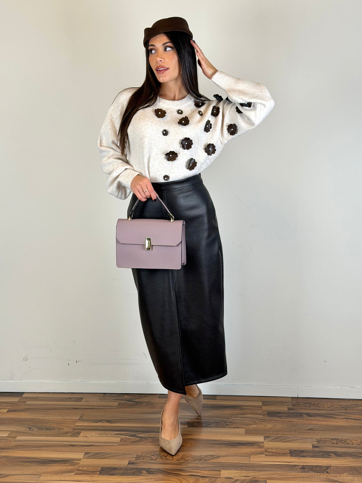 Maglia Velvet fiori rilievo