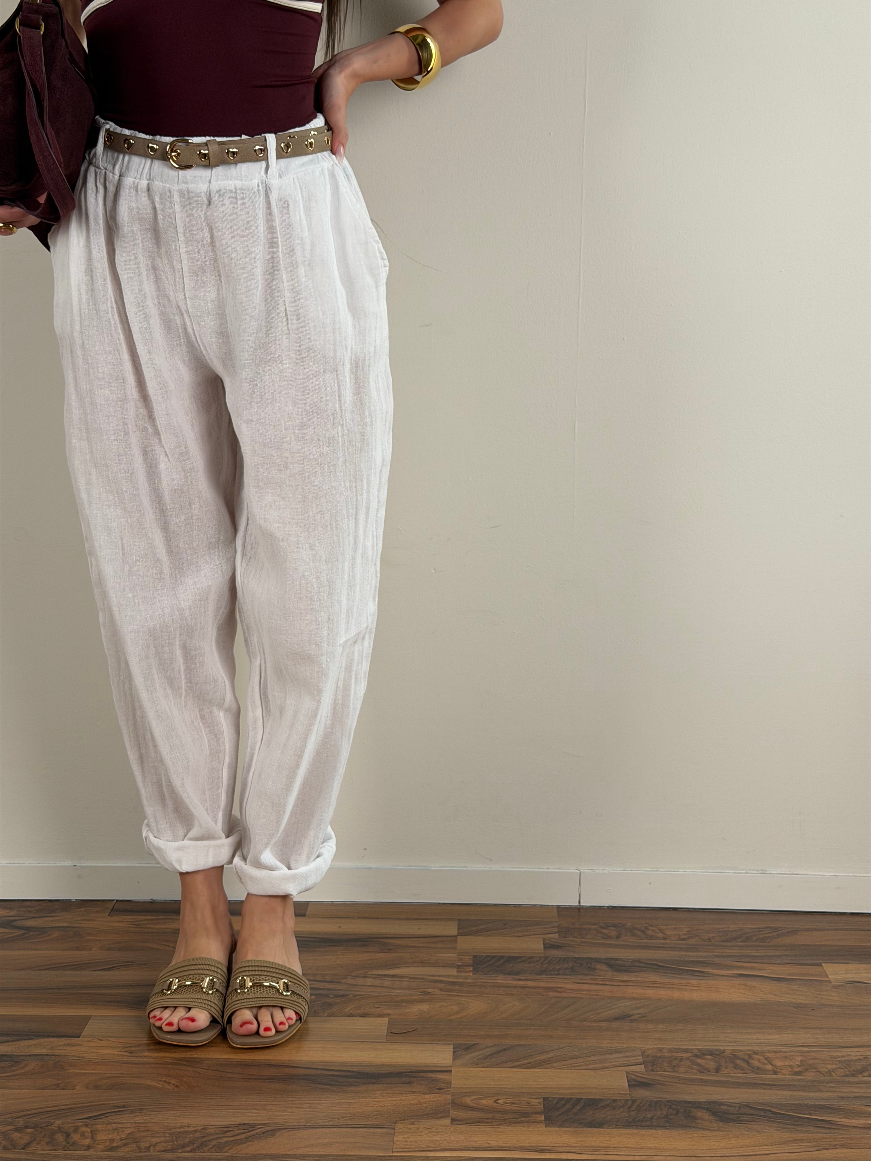 Pantalone lino Kora bianco