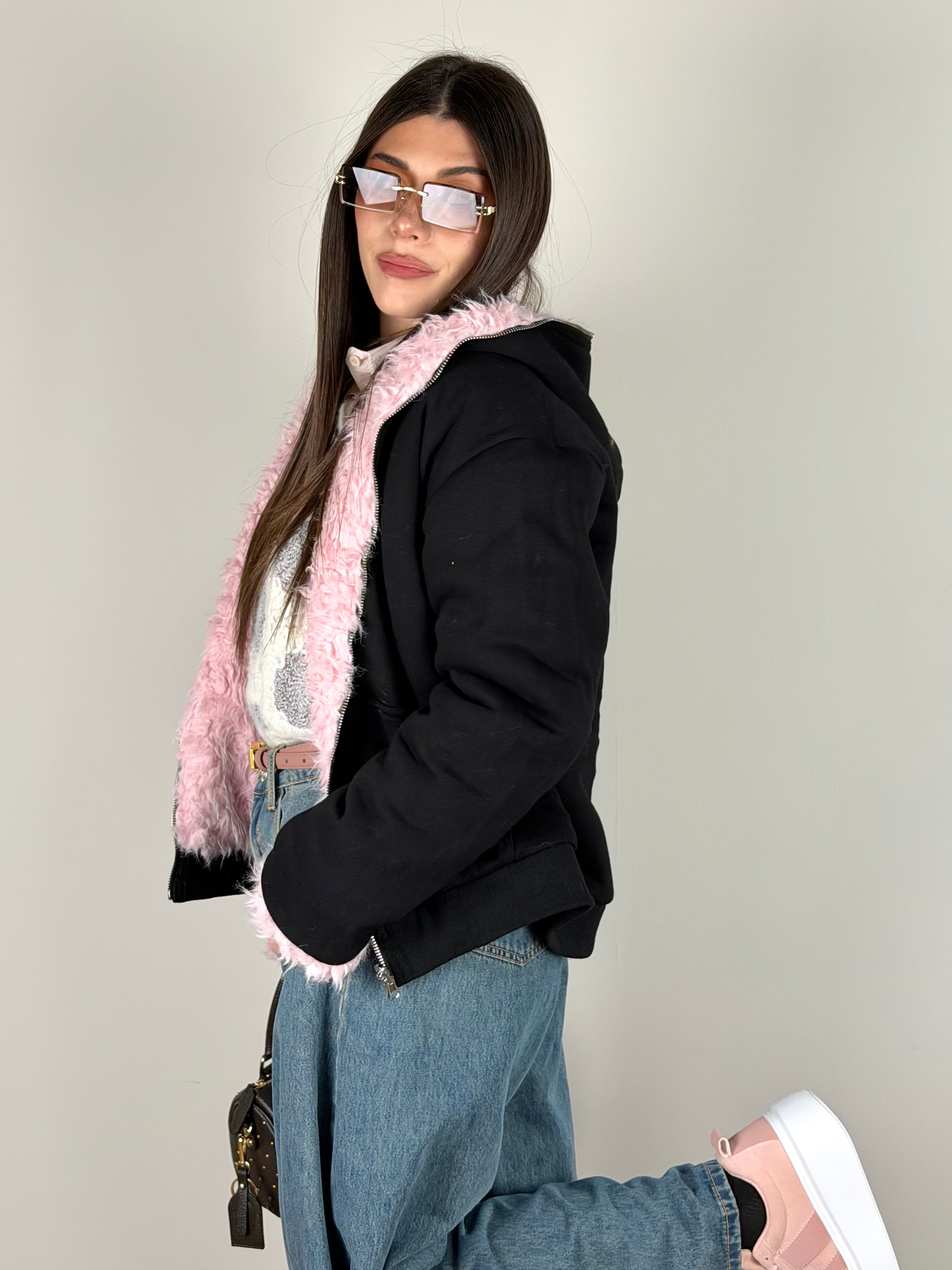 Pelliccia/felpa reversibile rosa