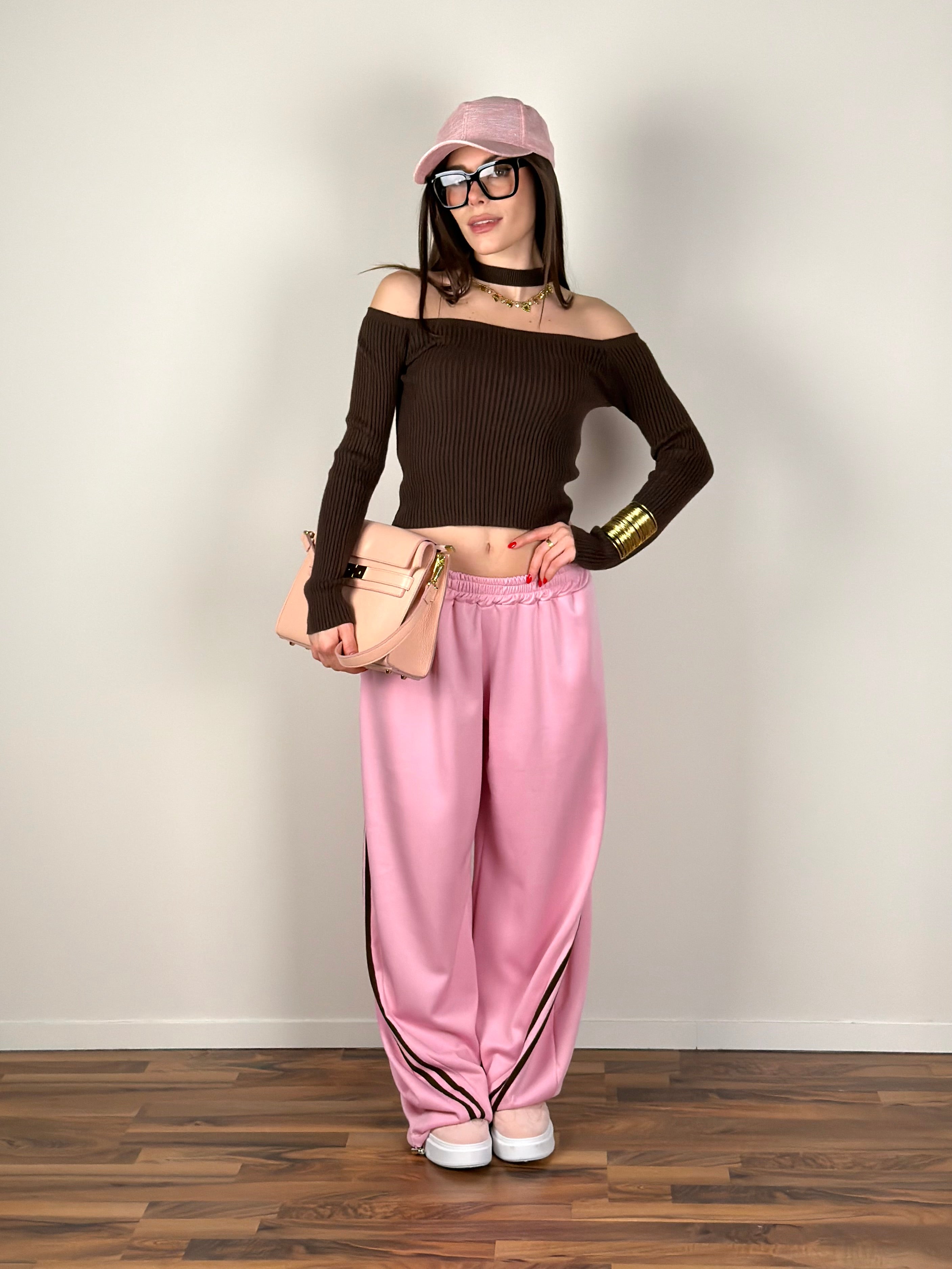 Pantalone tuta banda rosa
