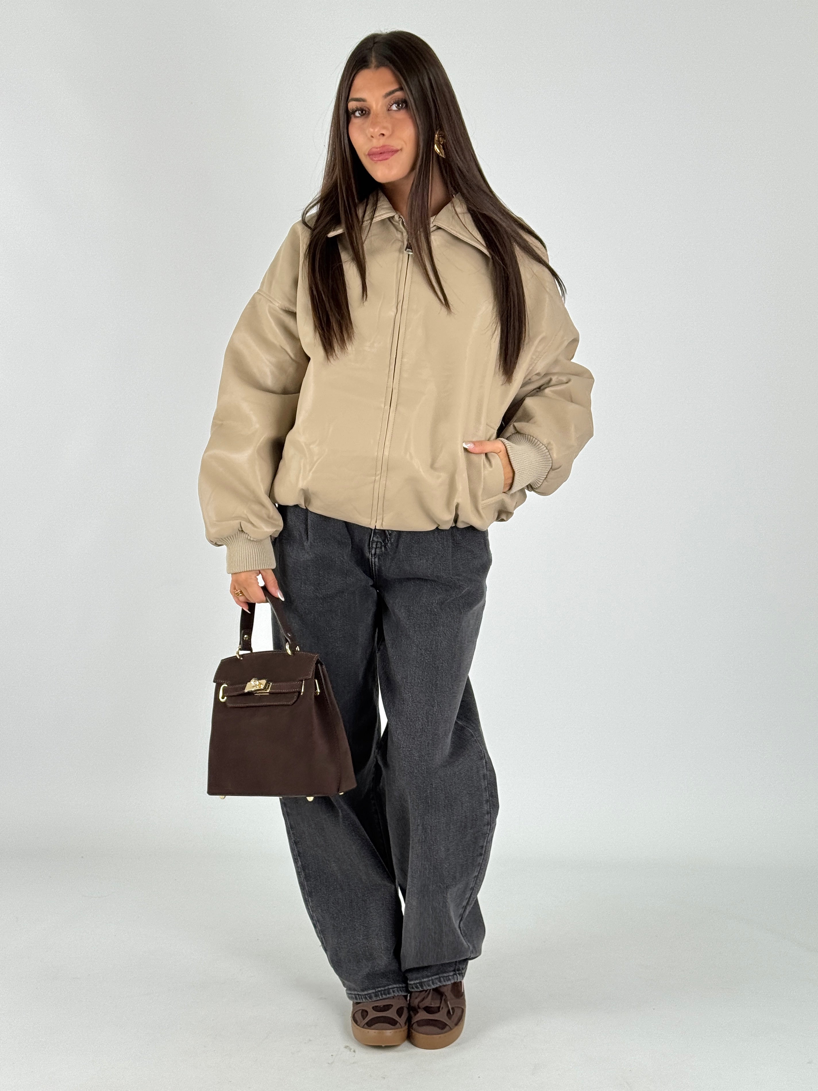 Bomber in ecopelle beige