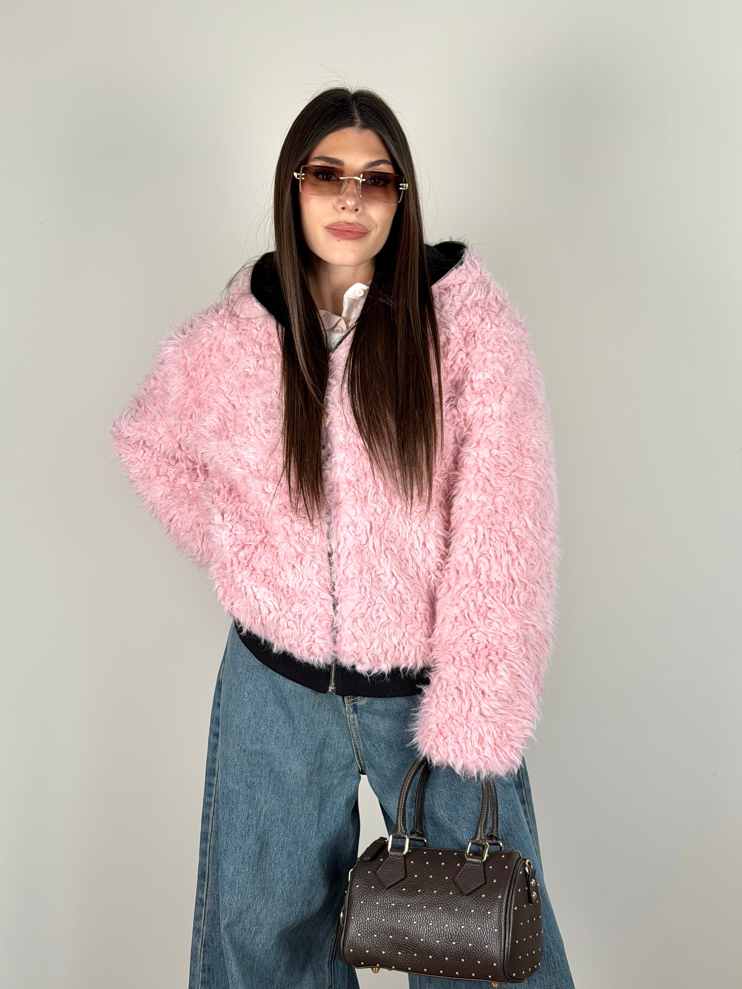 Pelliccia/felpa reversibile rosa