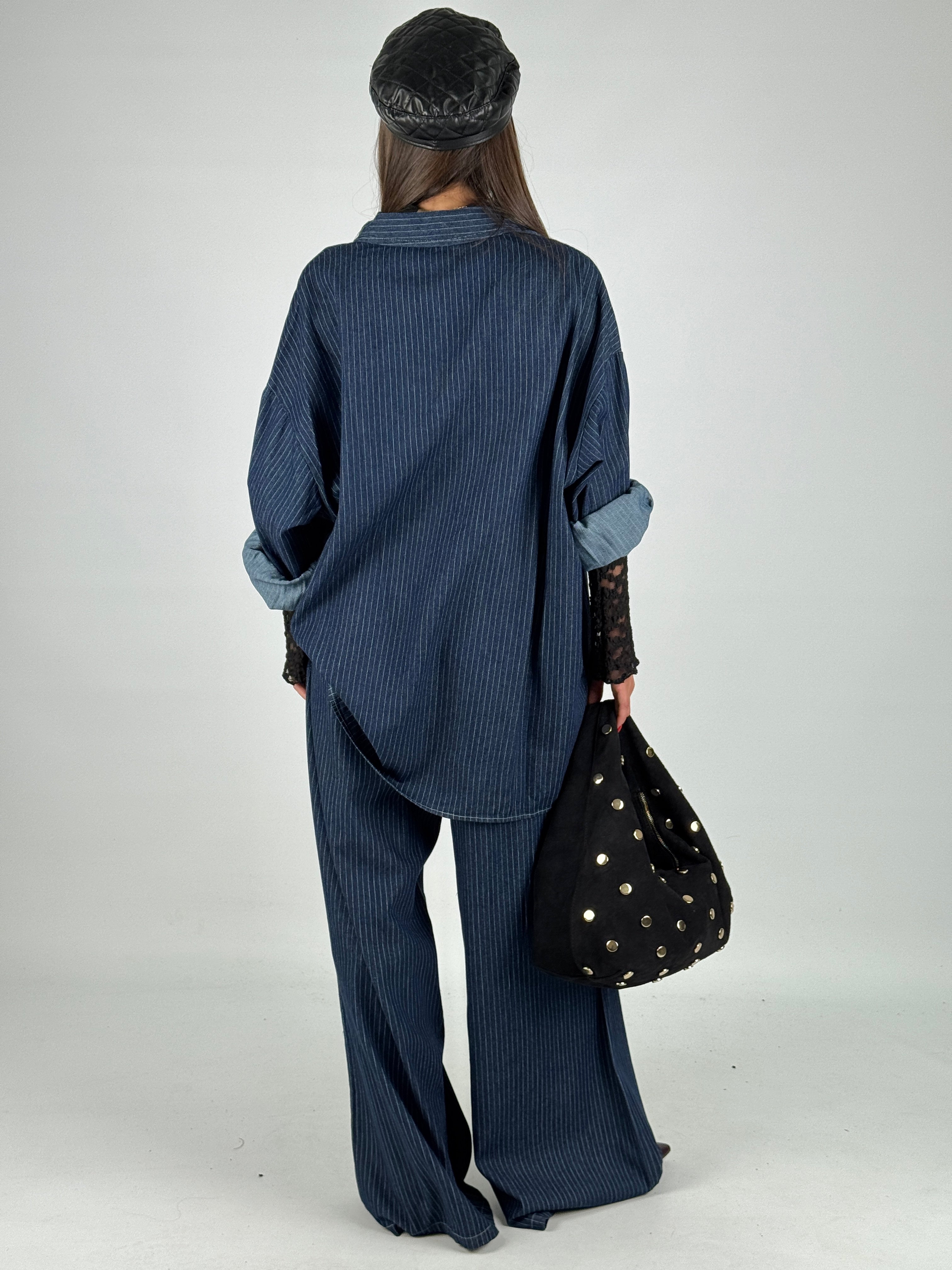 Pantalone completo denim gessato