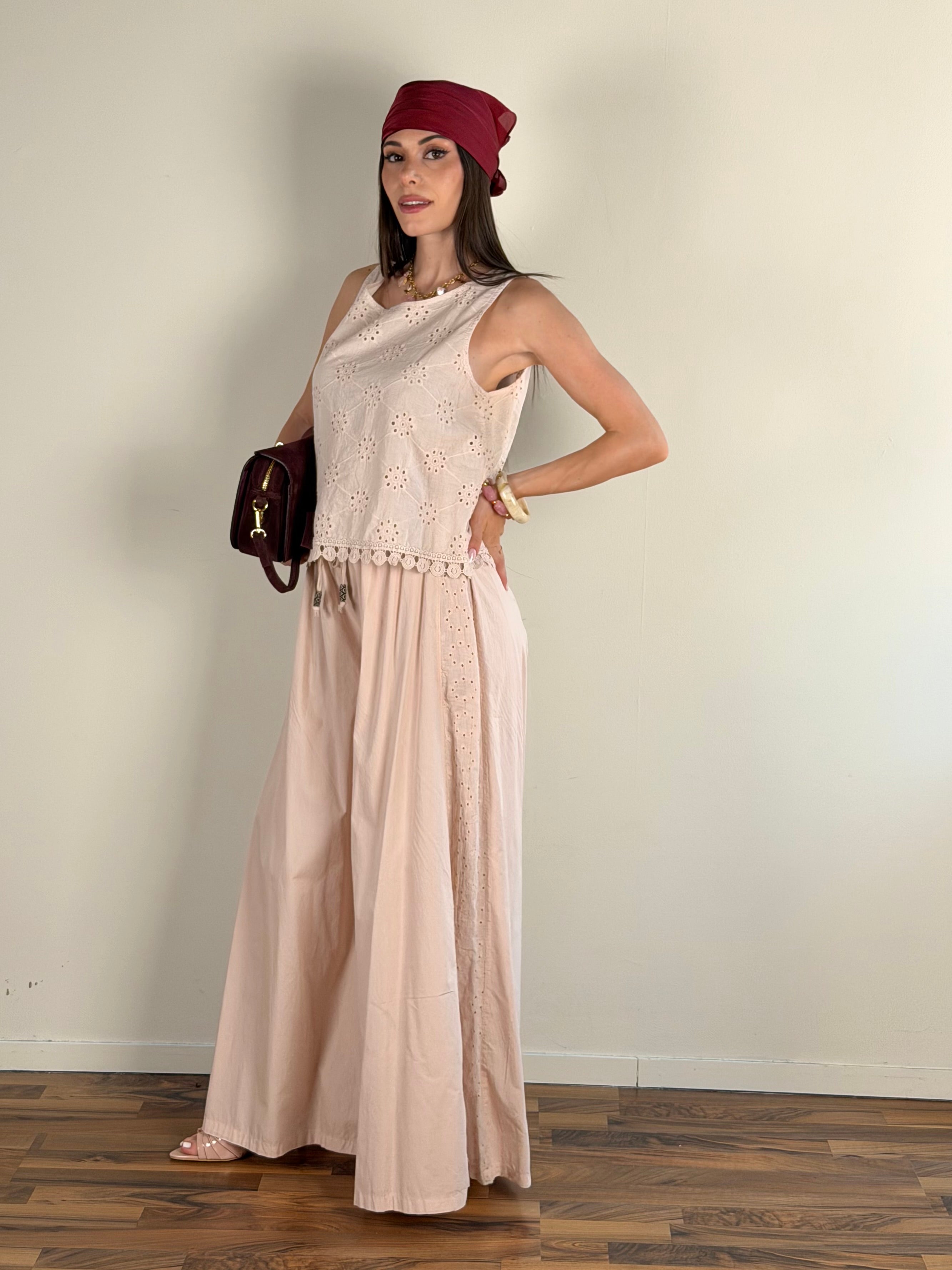 Pantalone colors pizzo sangallo rosa
