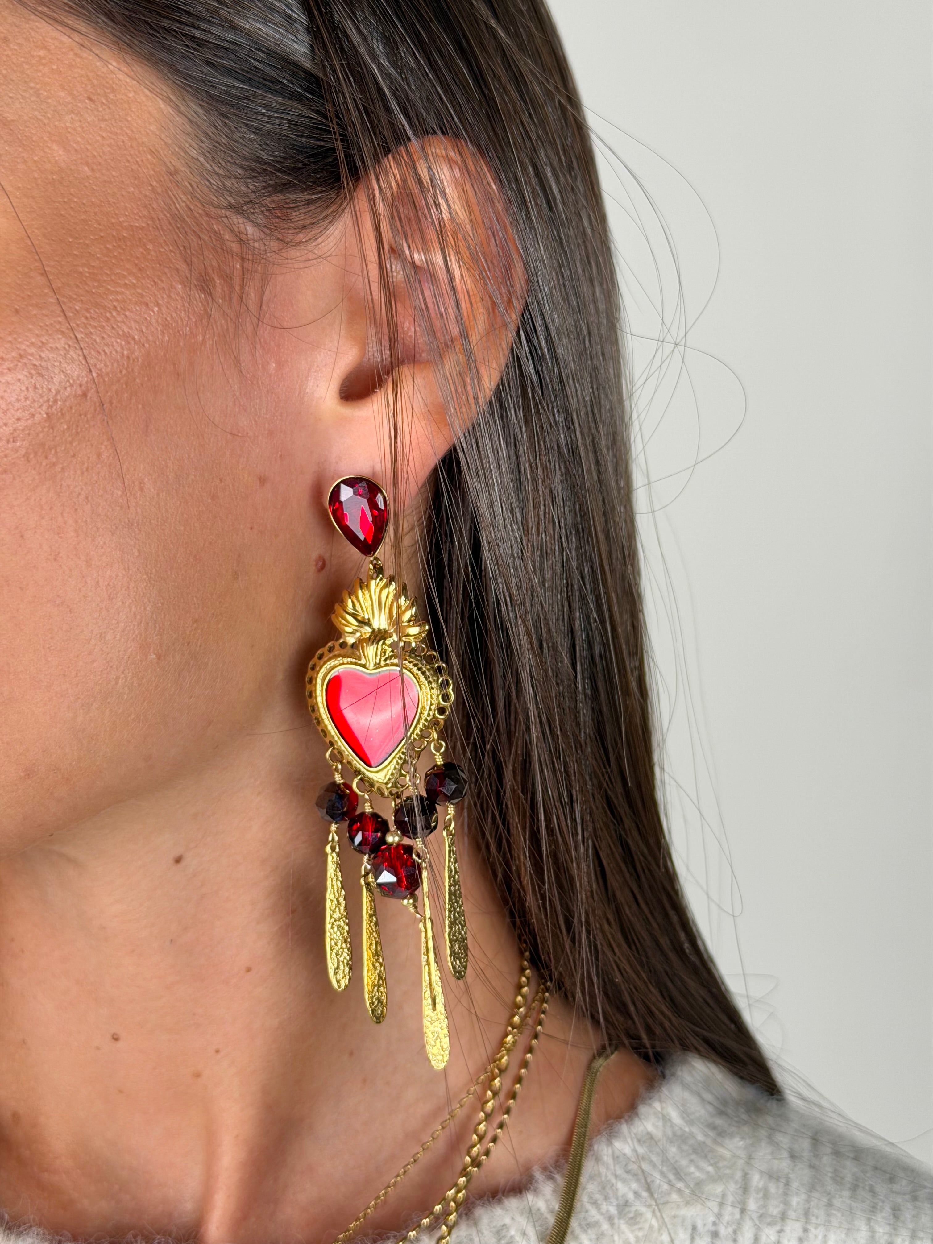 Orecchini cuore bordeaux - collezione passion