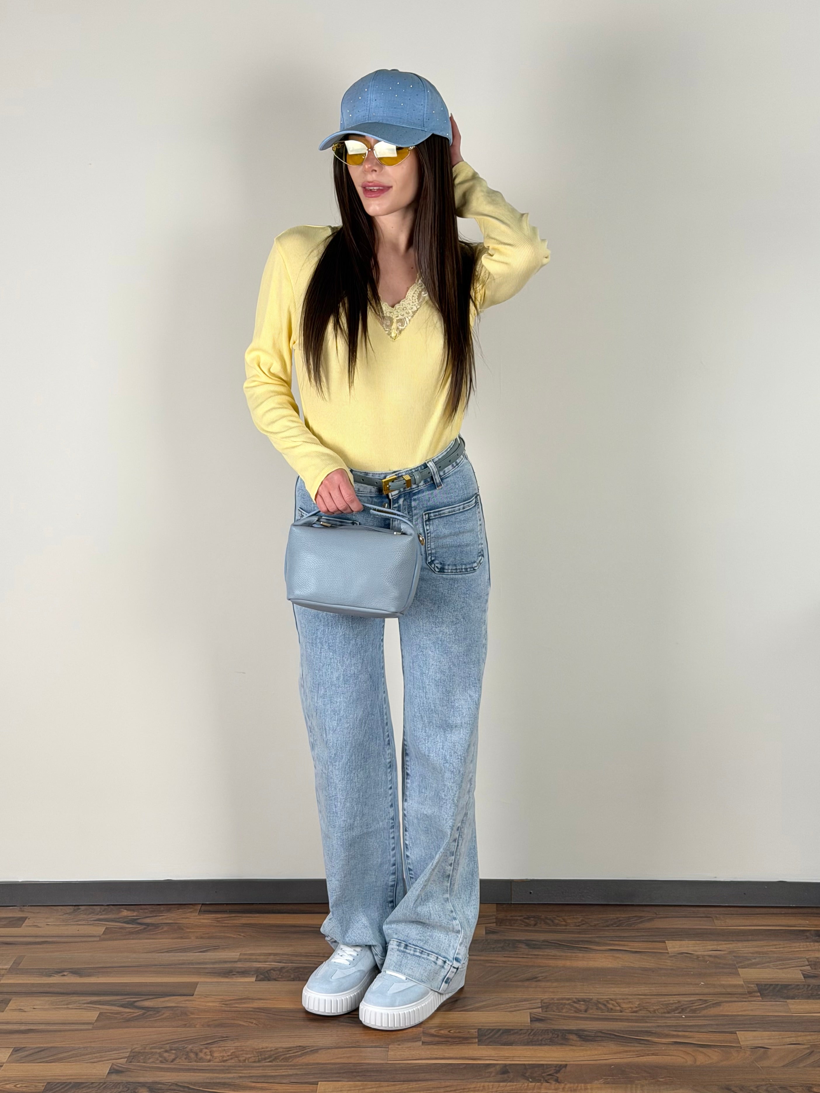 Maglia pizzo V giallo