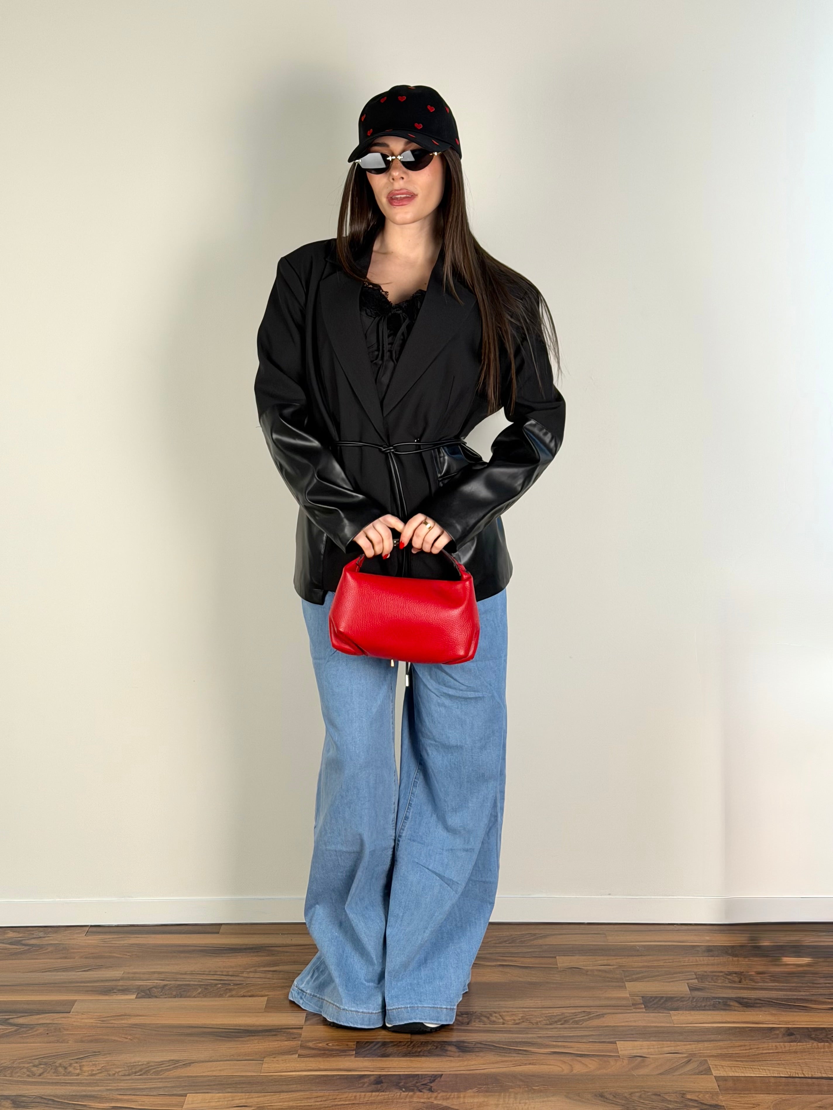 Giacca premium inserti in ecopelle nero