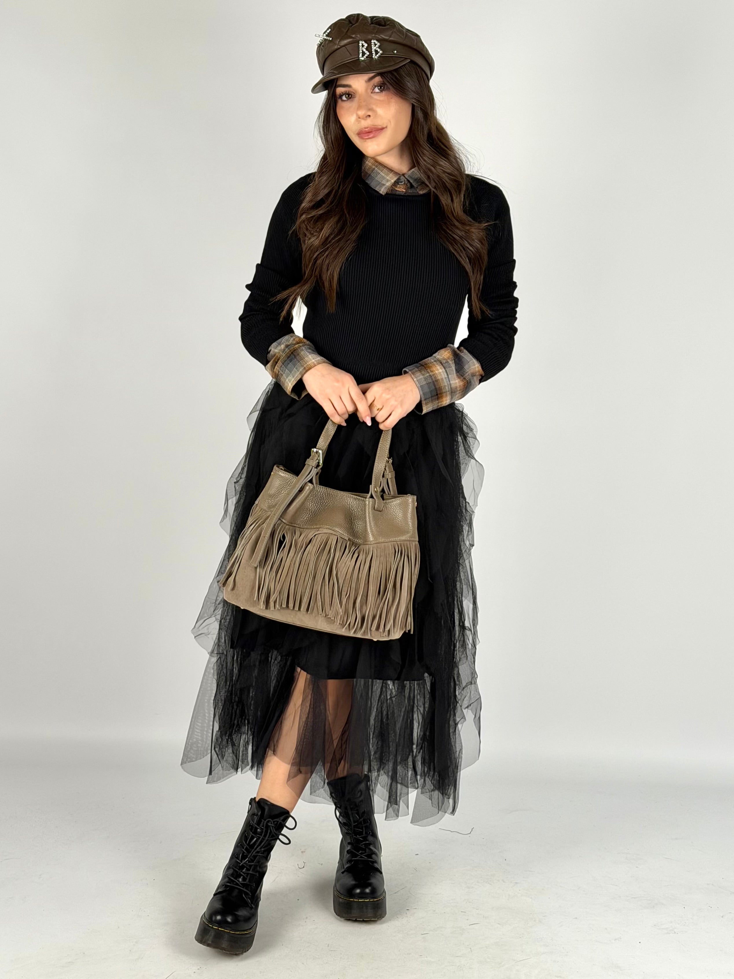 Abito tulle manica lunga nero