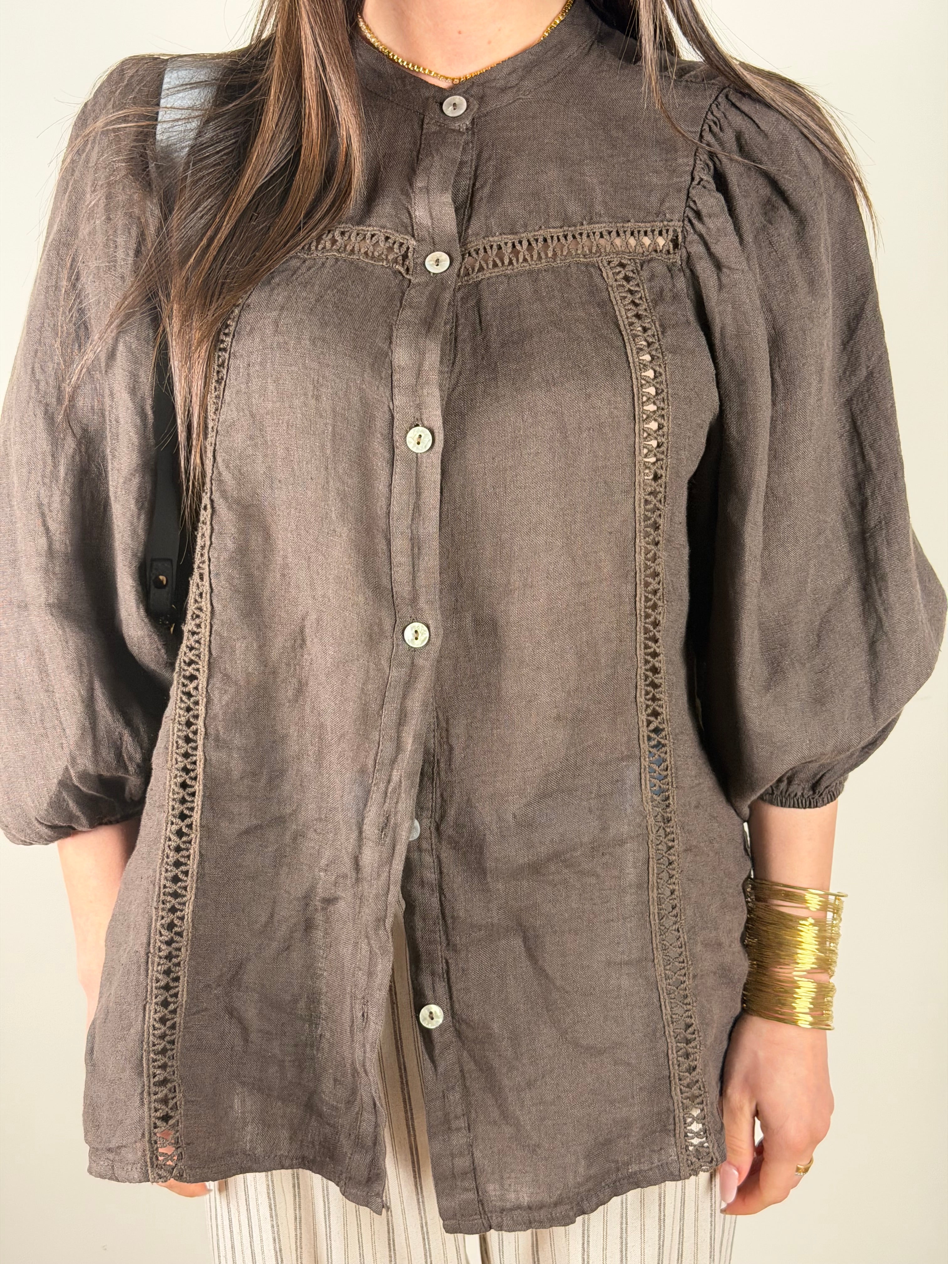 Camicia Nicole Puro Lino moro