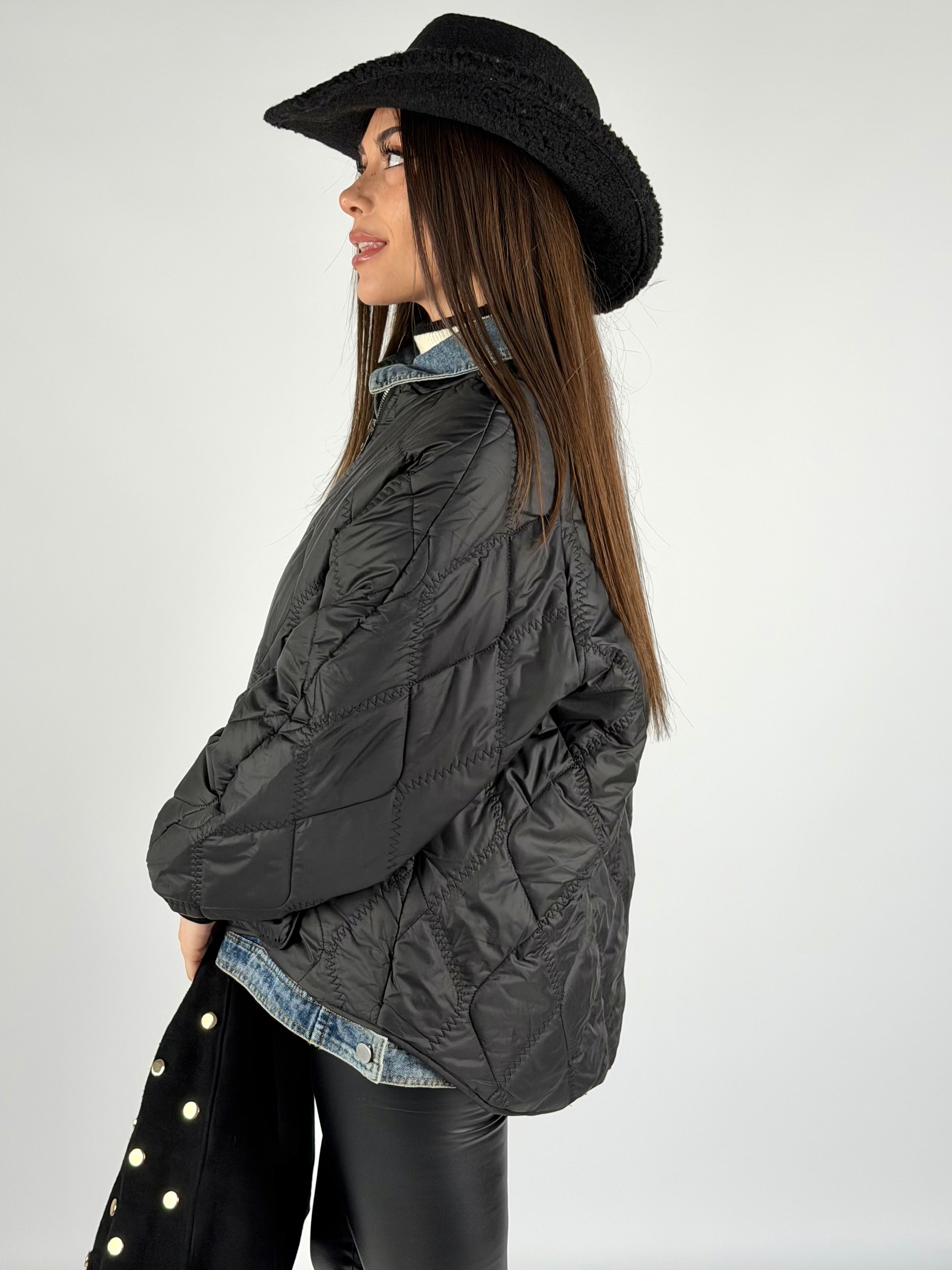 Piumino trapuntato denim nero