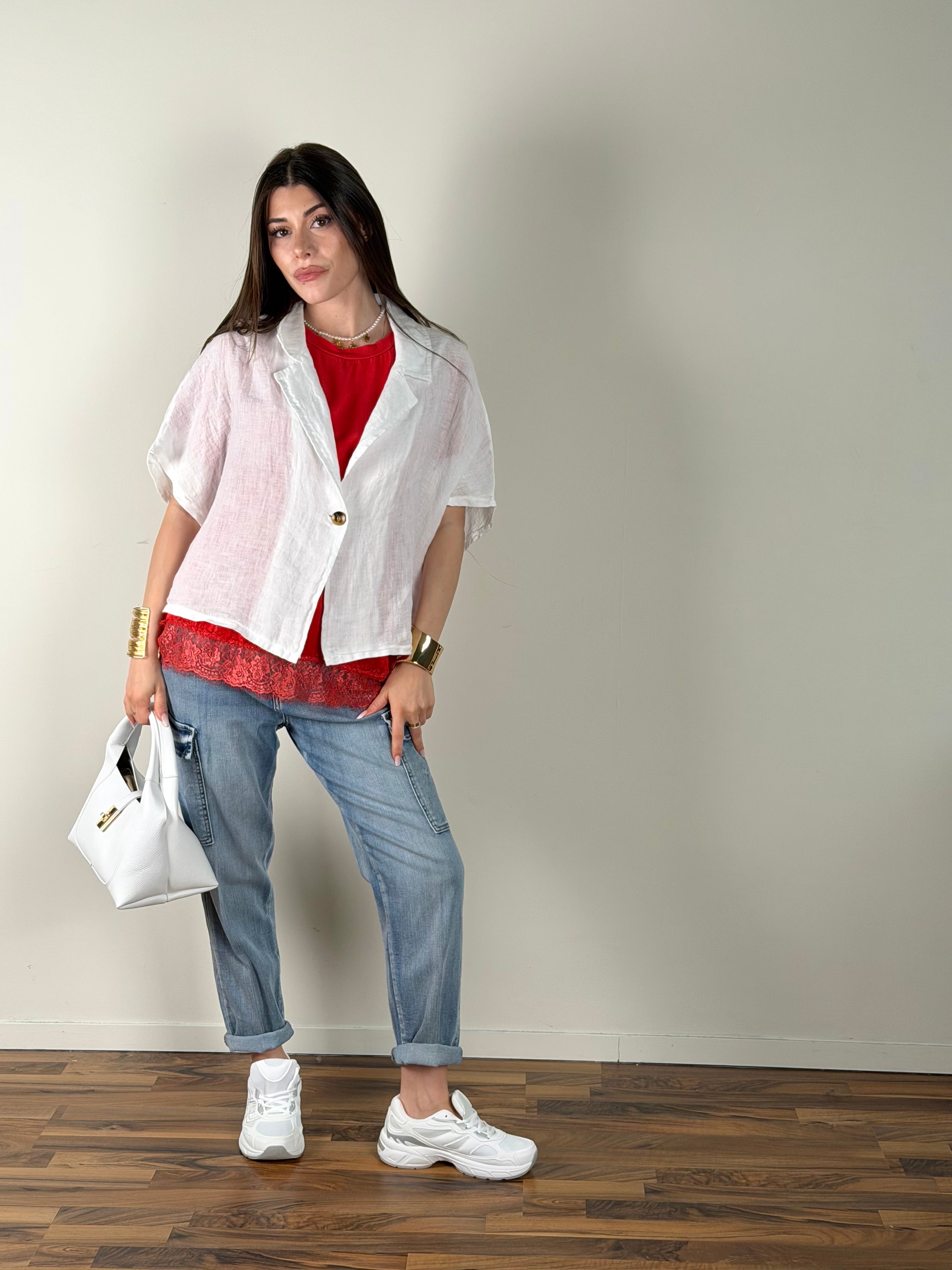 Giacca Lino 1 bottone bianca