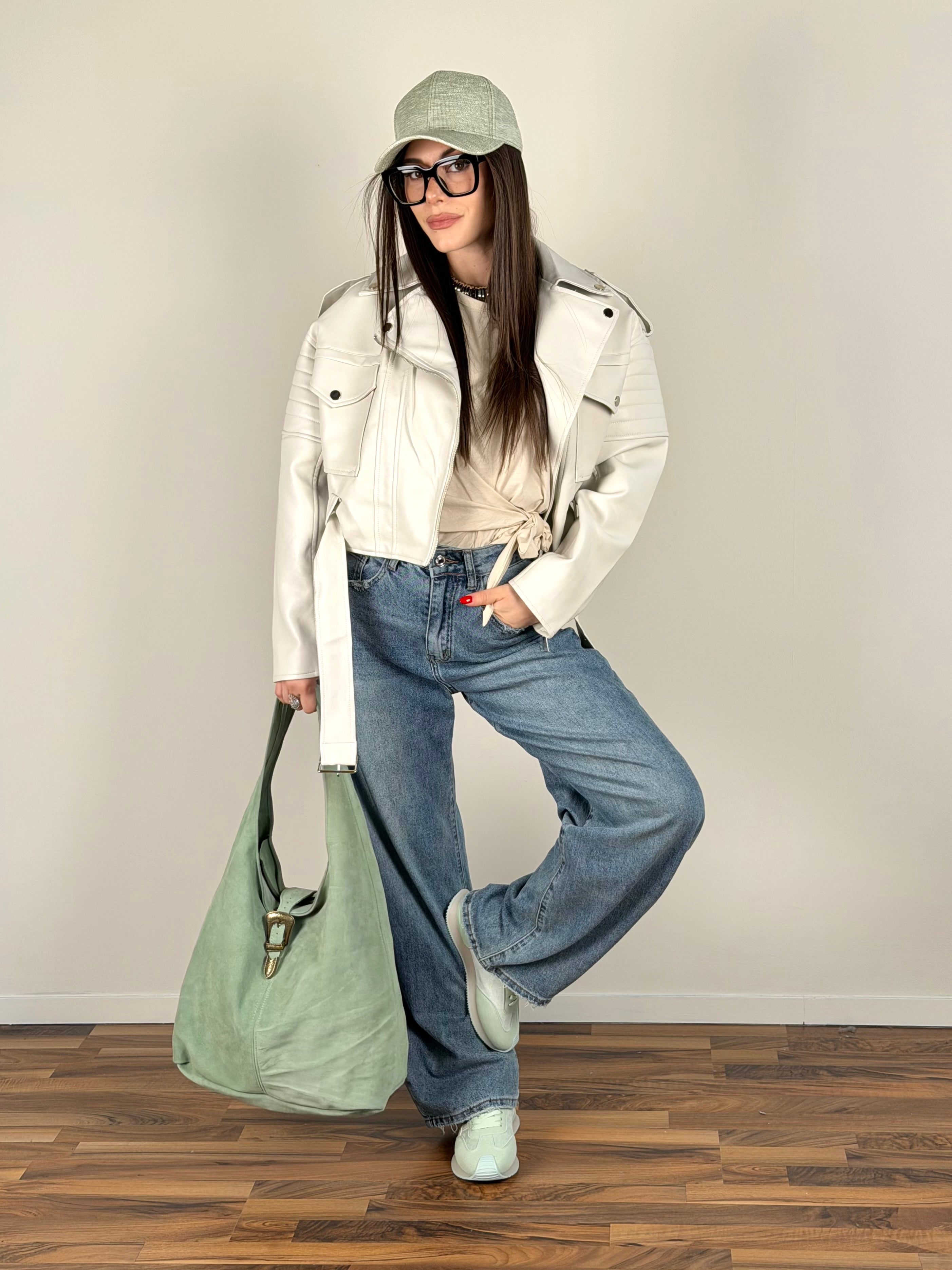 Chiodo ecopelle bronx beige