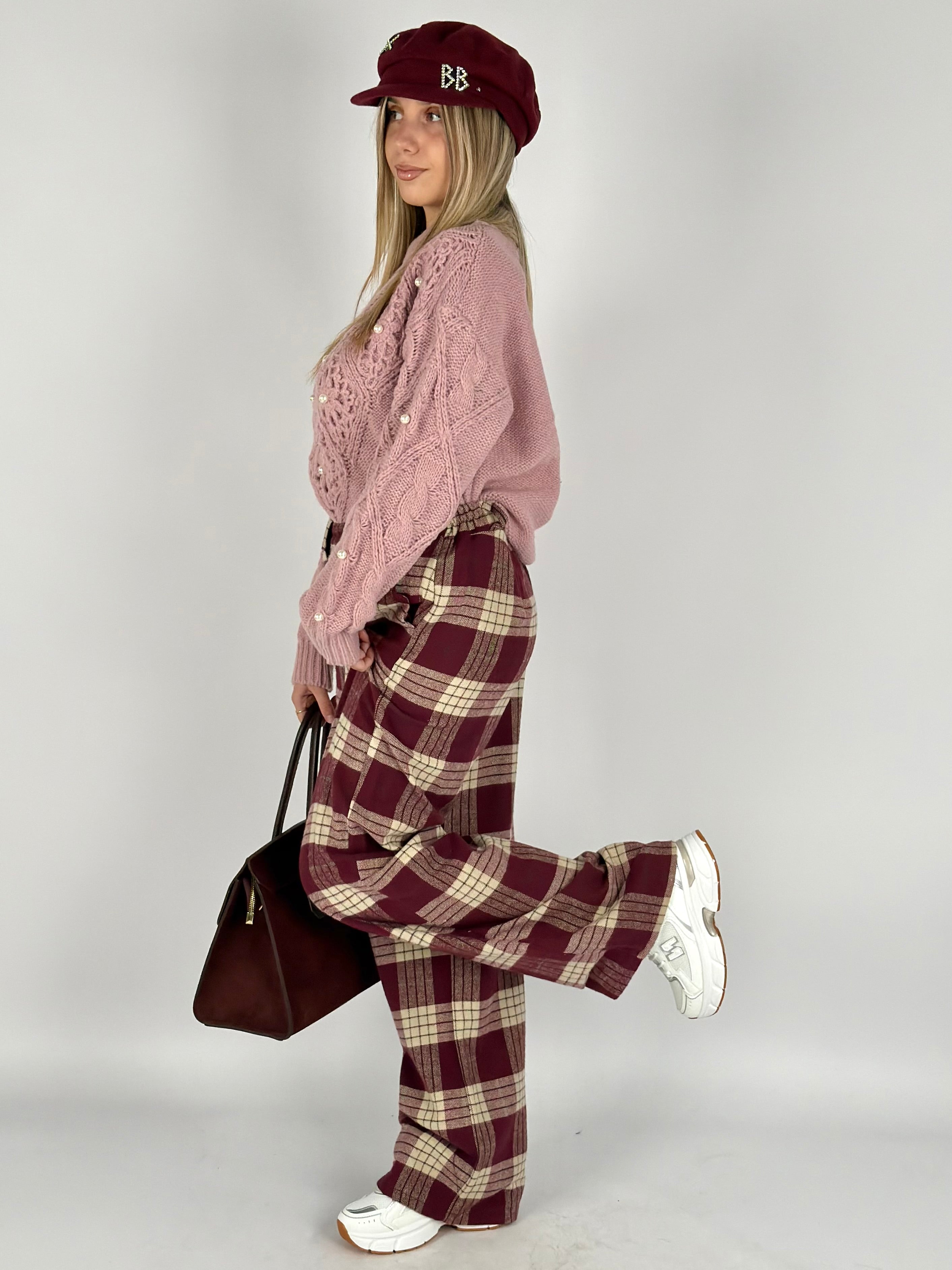 Pantalone check Perla bordeaux