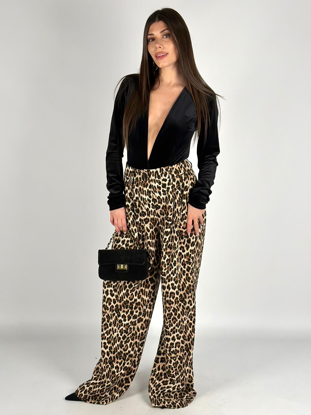 Pantalone leopard glitter