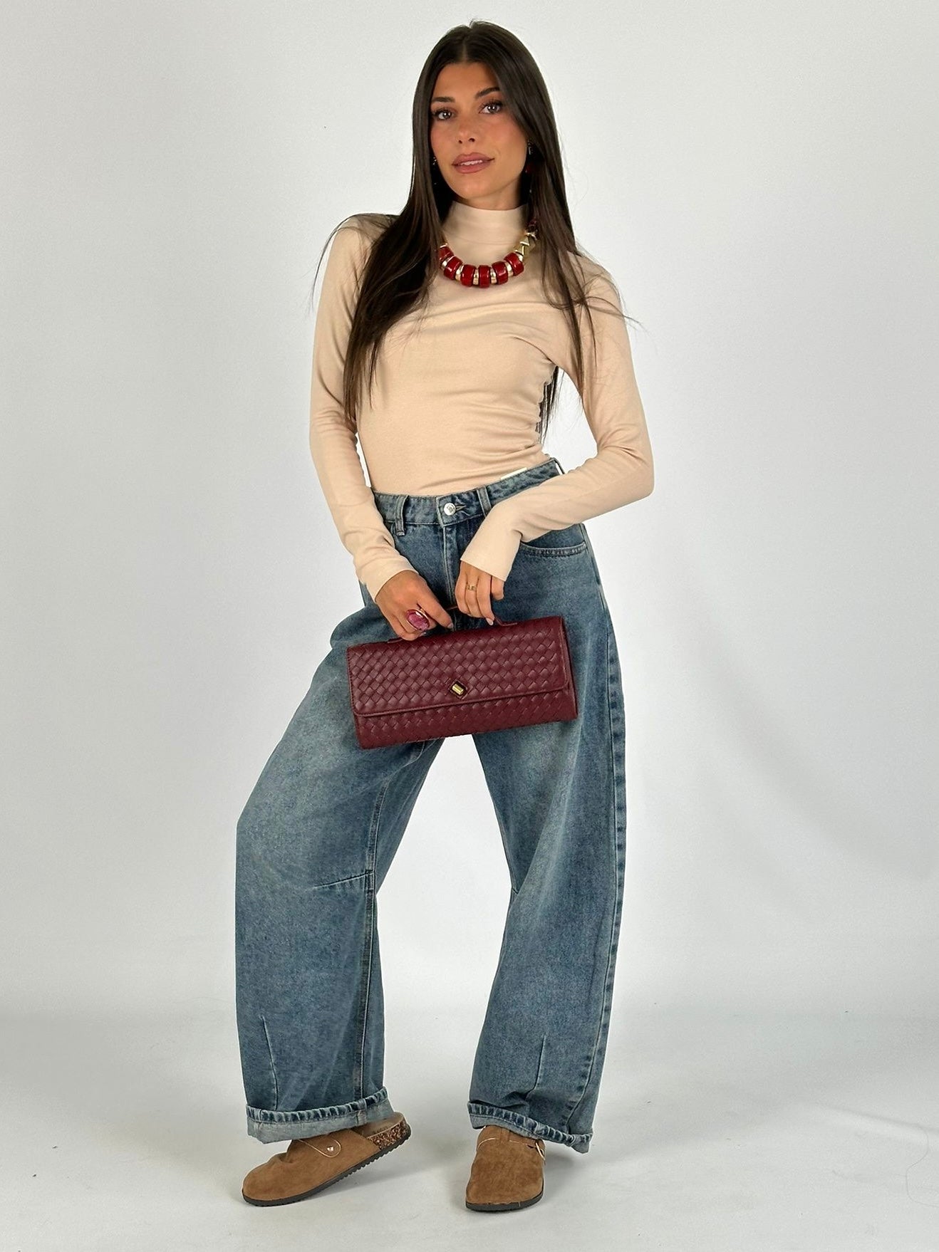 Maglia collo alto beige