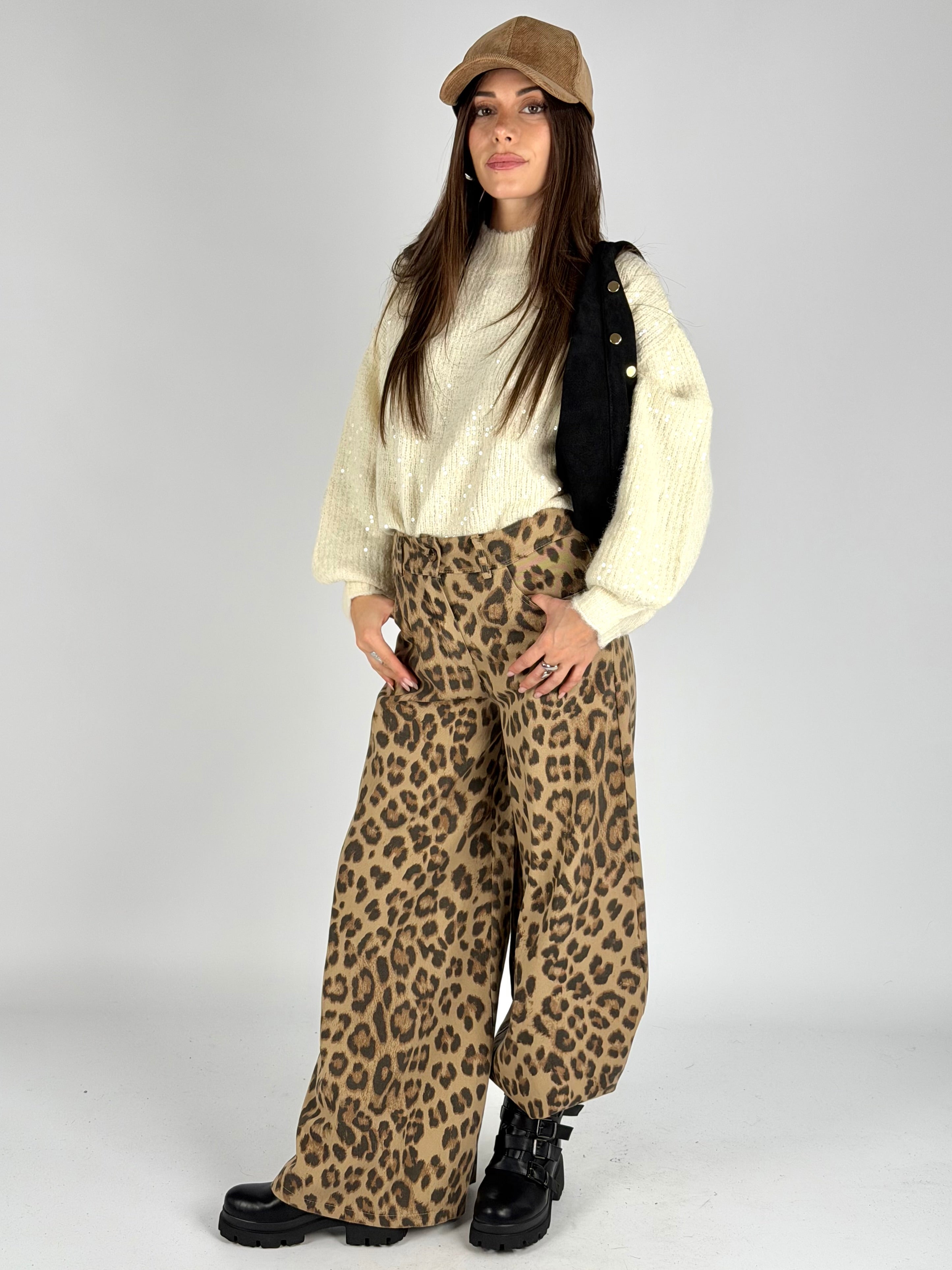 Pantalone animalier palazzo tabacco