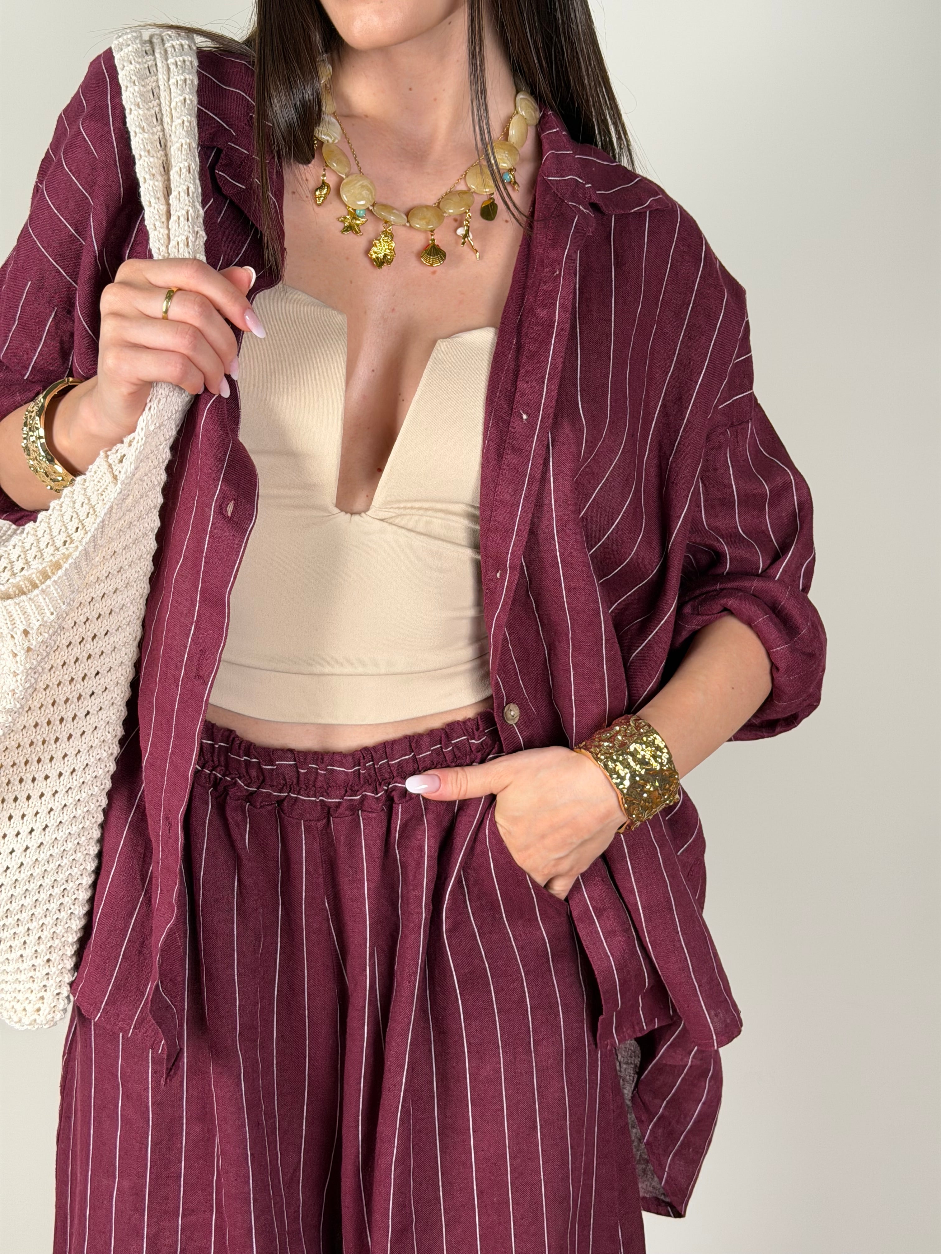 Camicia puro lino Margot bordeaux