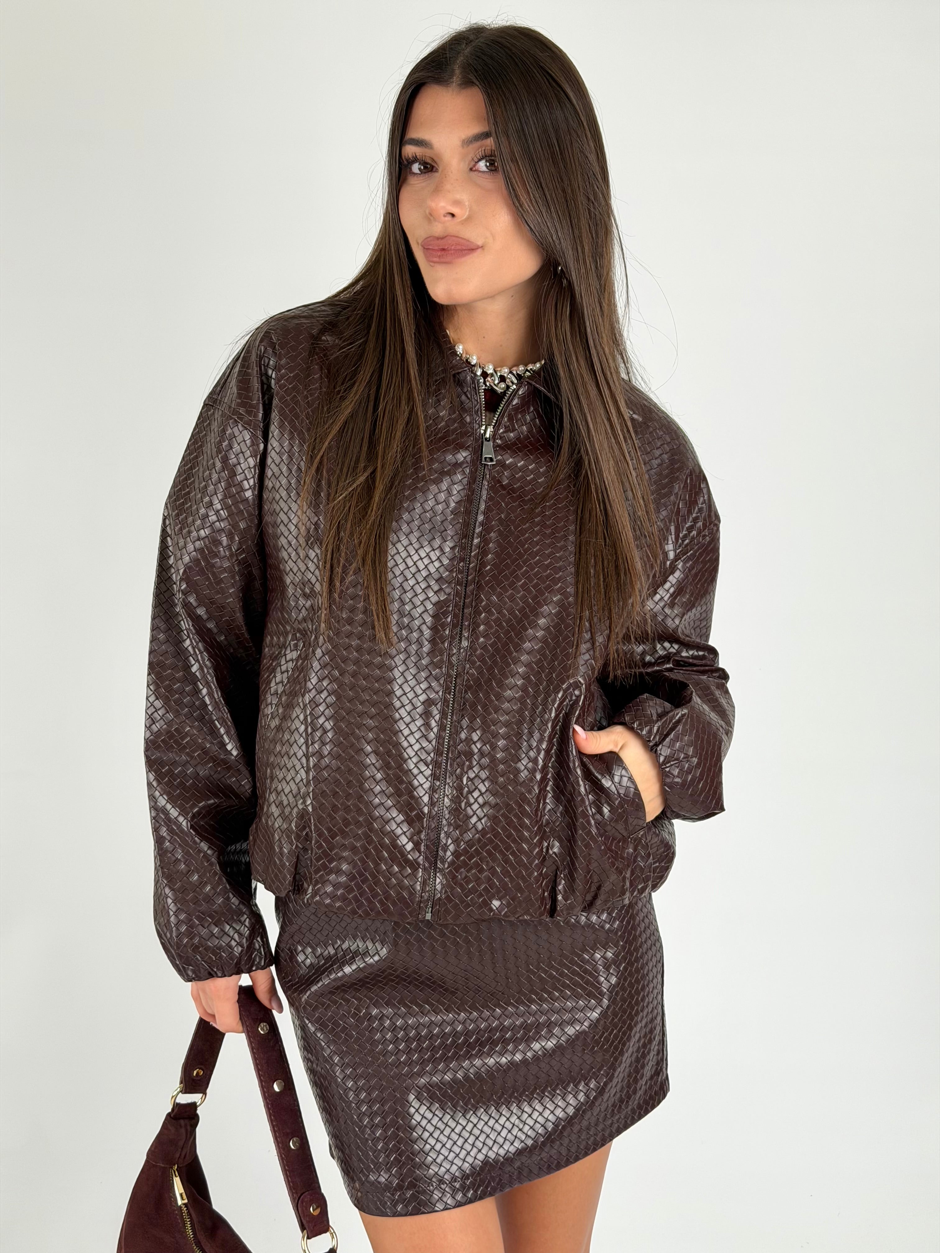 Bomber ecopelle intrecciato nero