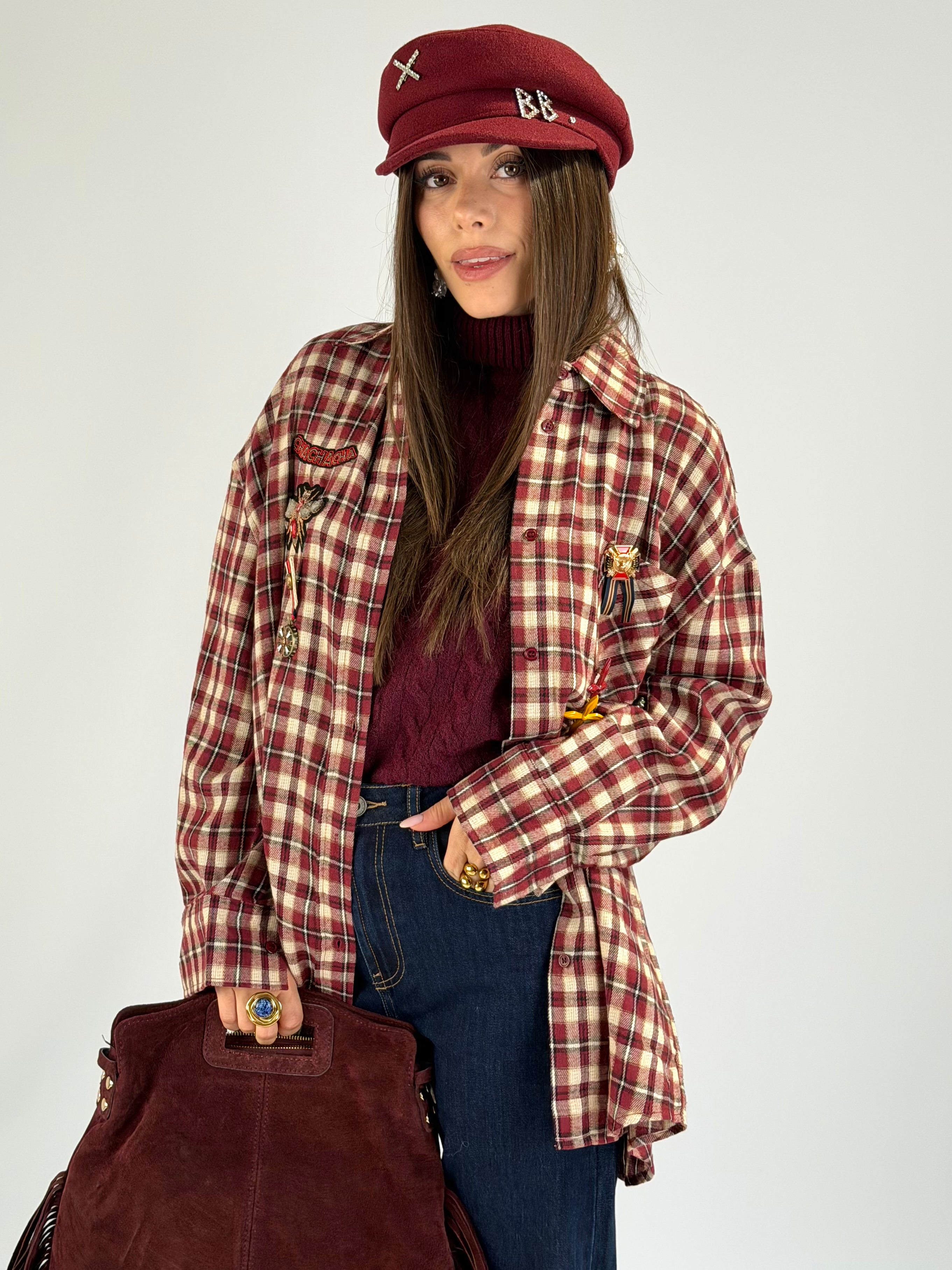 Camicia check spille bordeaux