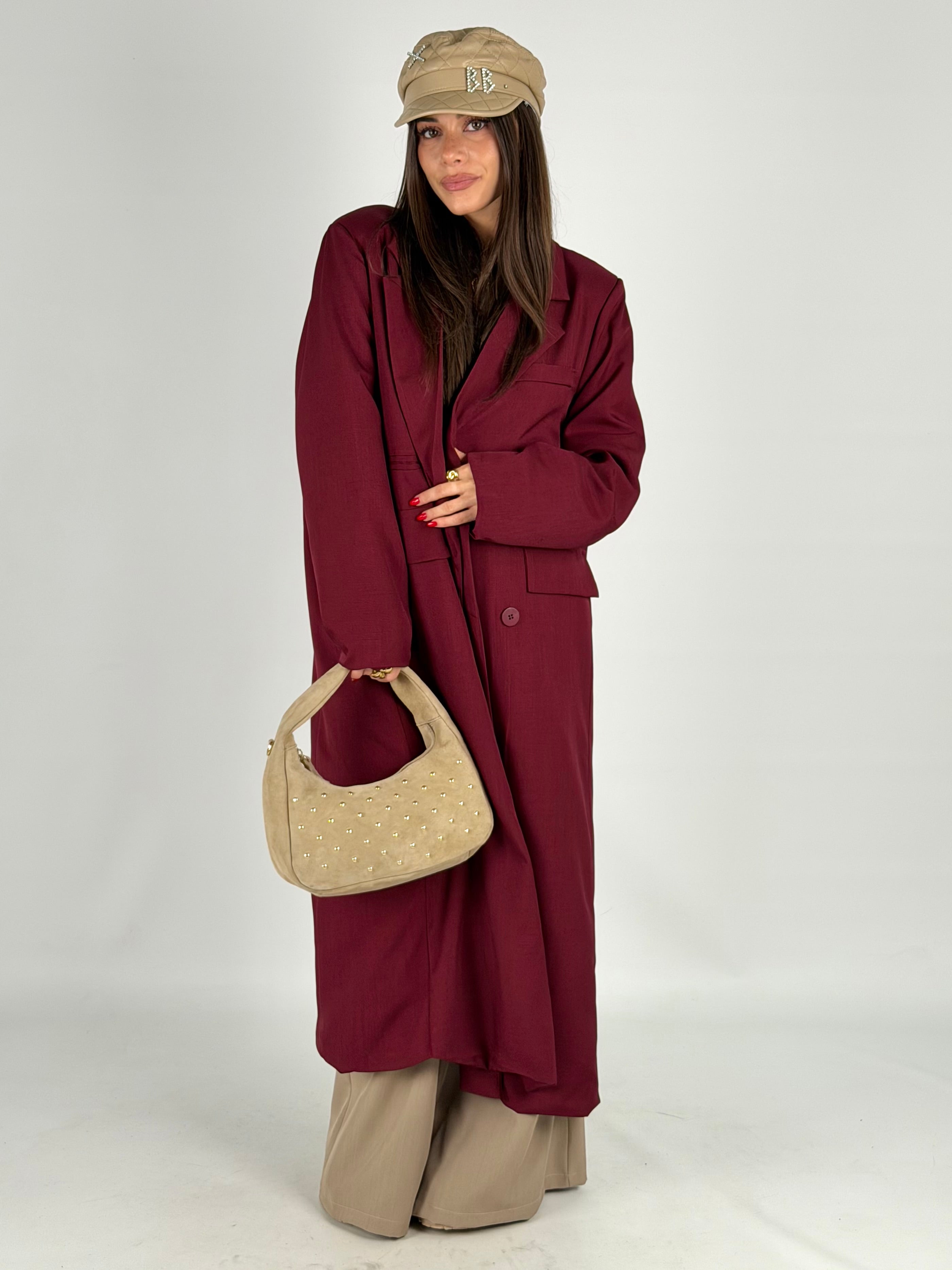 Cappotto lungo doppio petto bordeaux