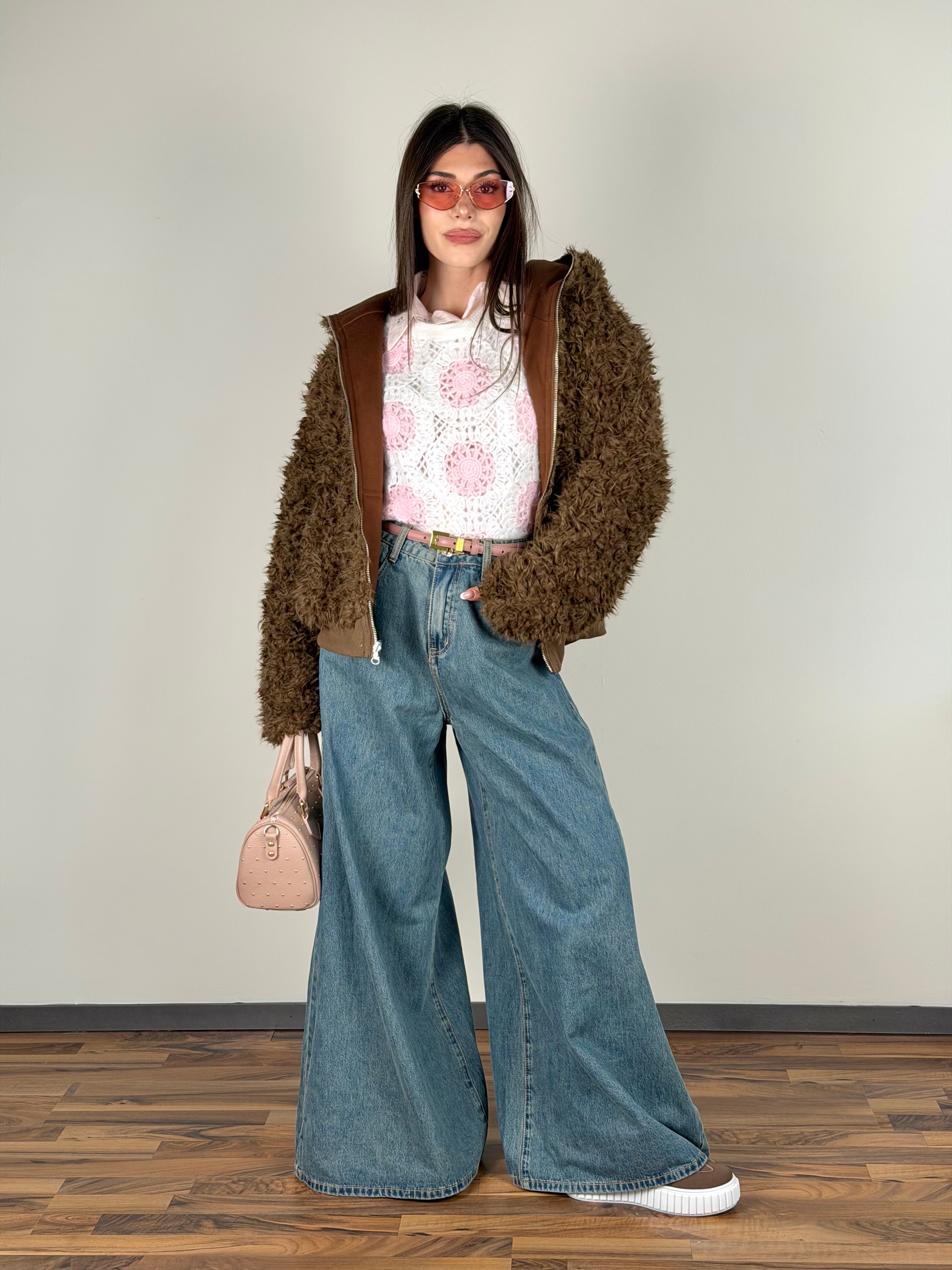 Pelliccia/felpa reversibile moro