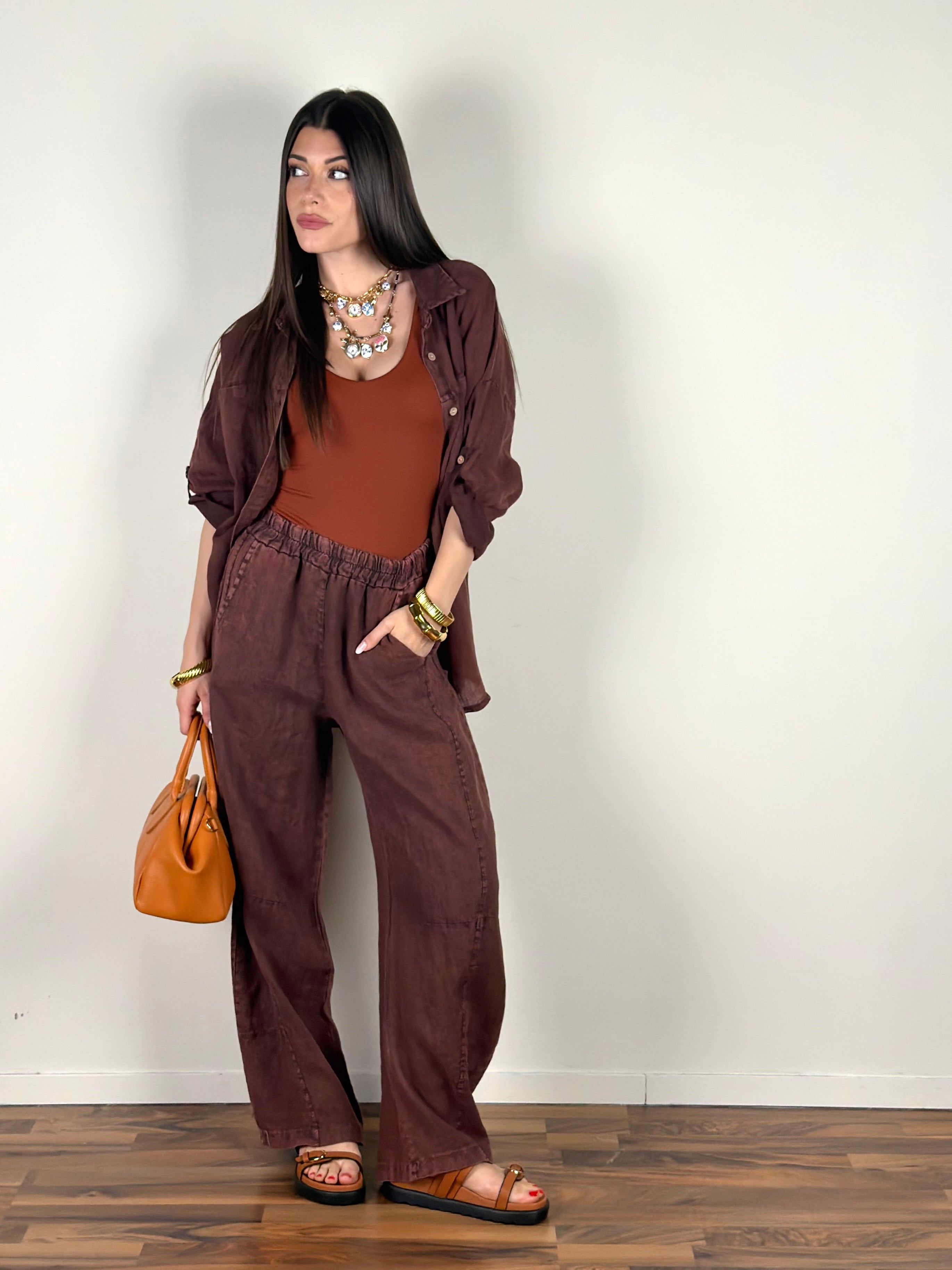 Camicia puro lino Siena bordeaux