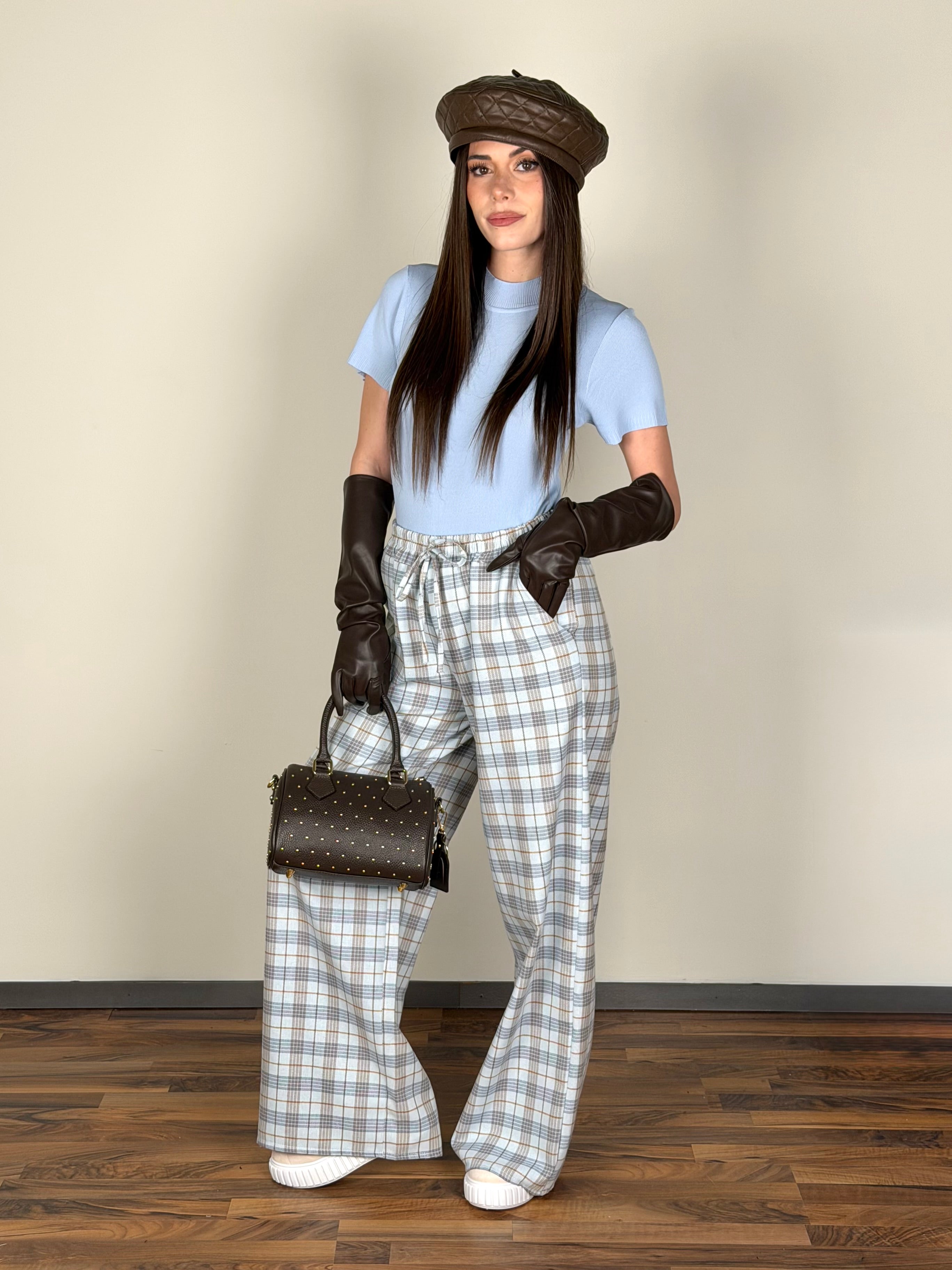 Pantalone check urban celeste