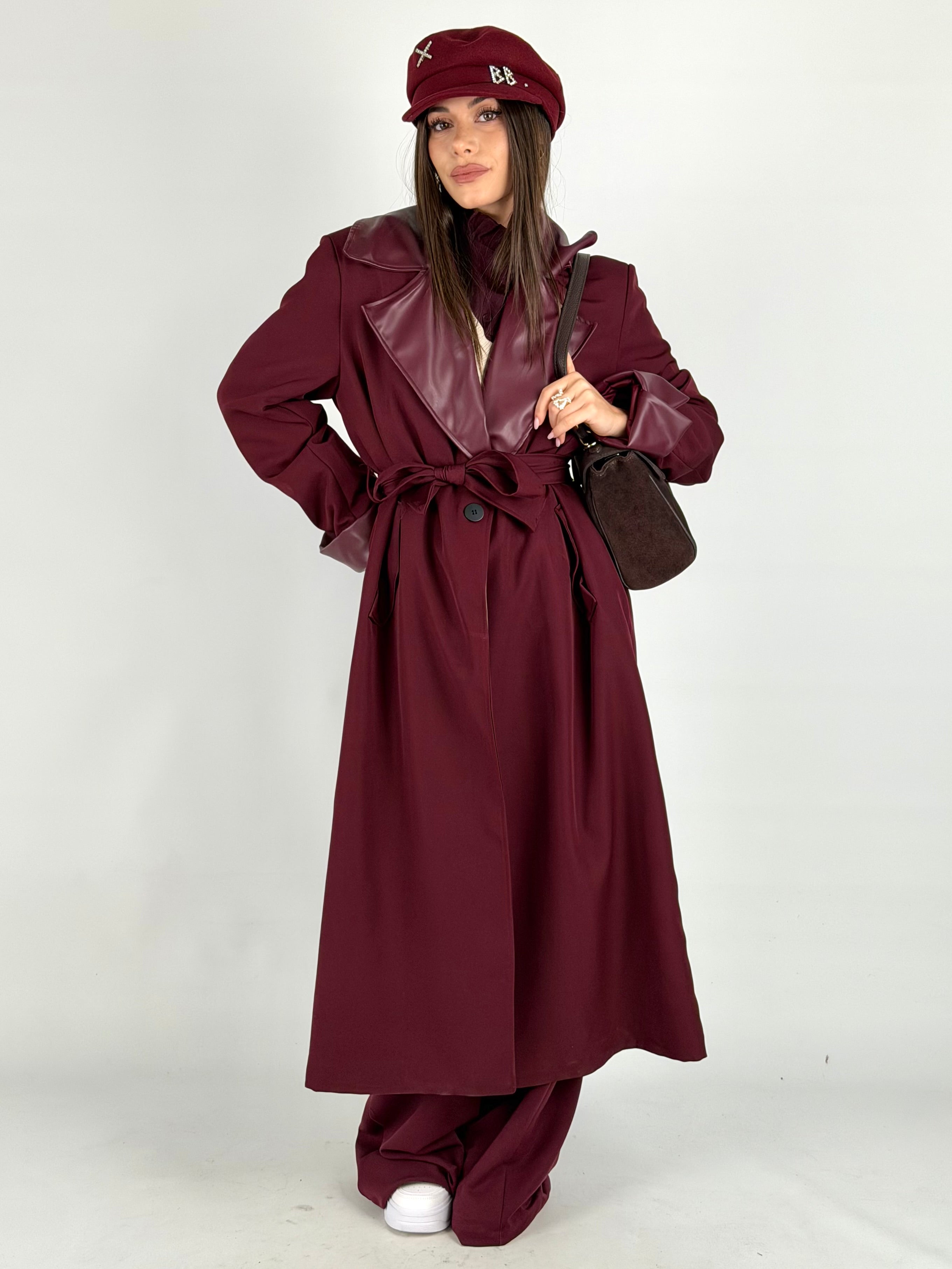 Trench inserti ecopelle bordeaux