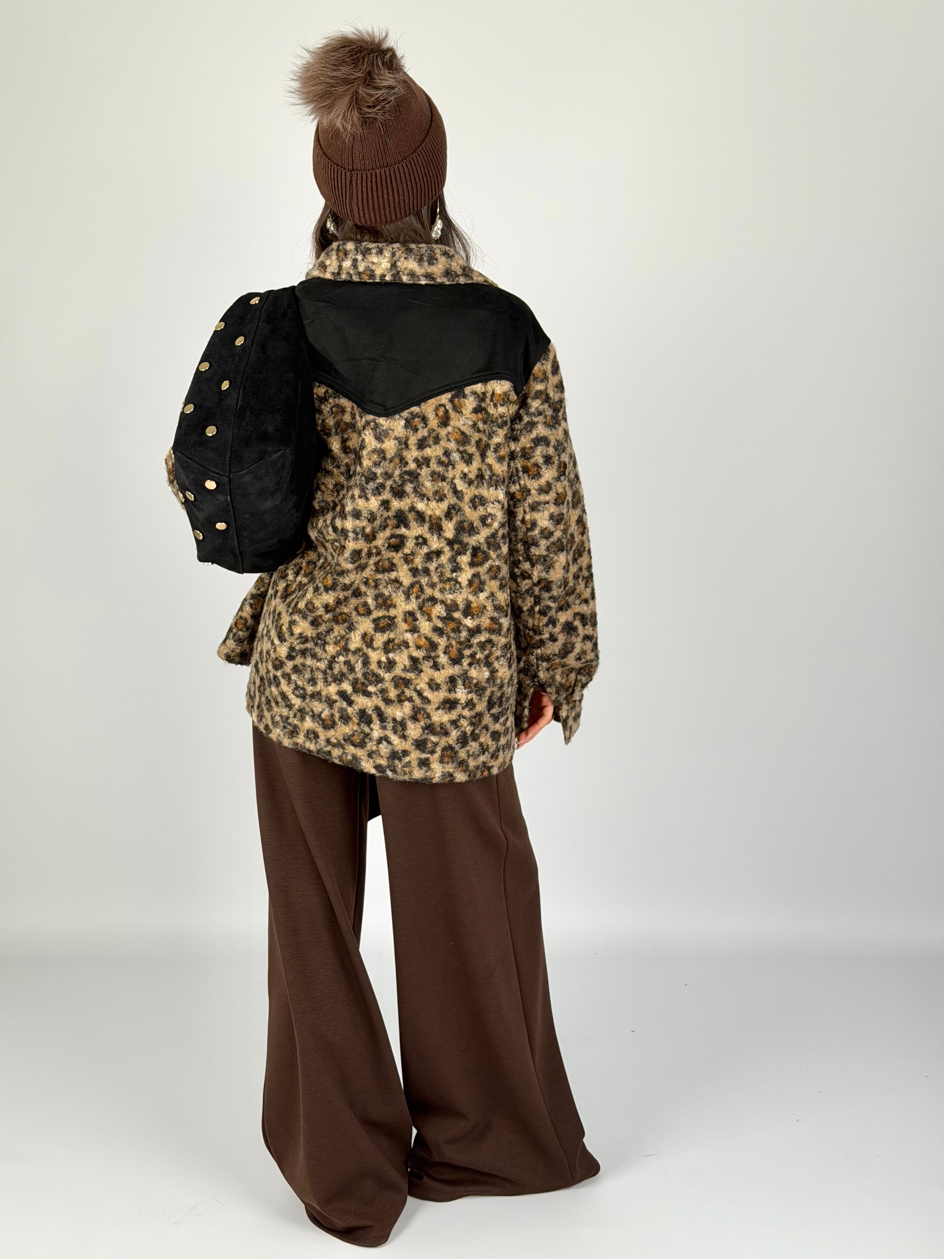 Giubbino teddy Leopard nero
