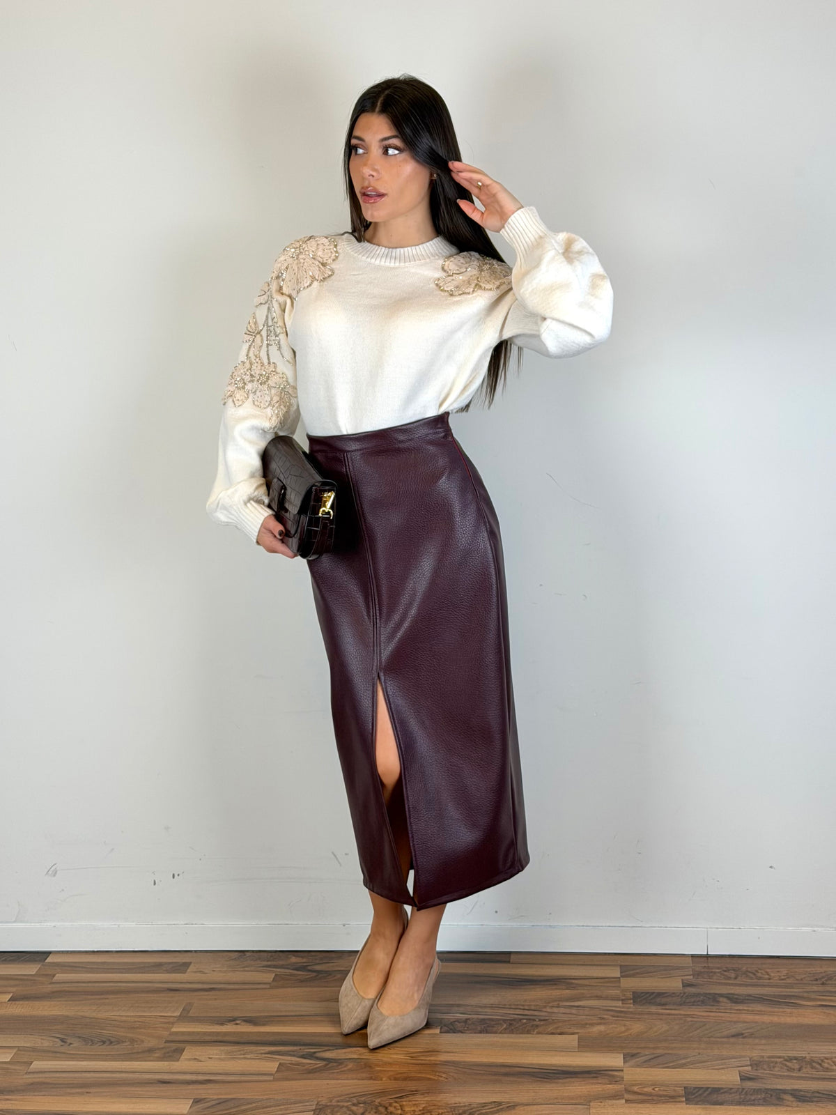 Gonna ecopelle Velvet bordeaux