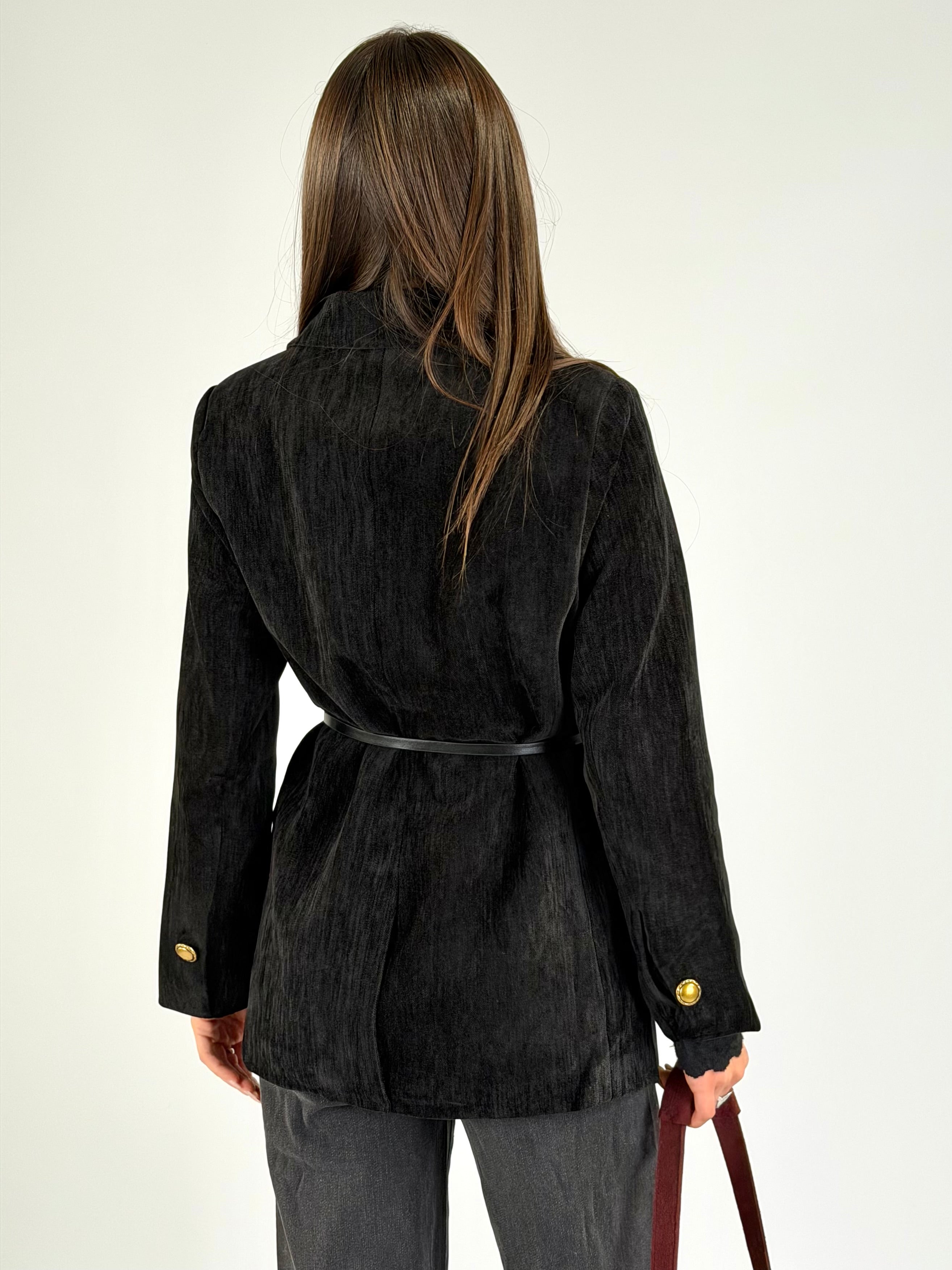 Giacca scamosciata doppio petto nera