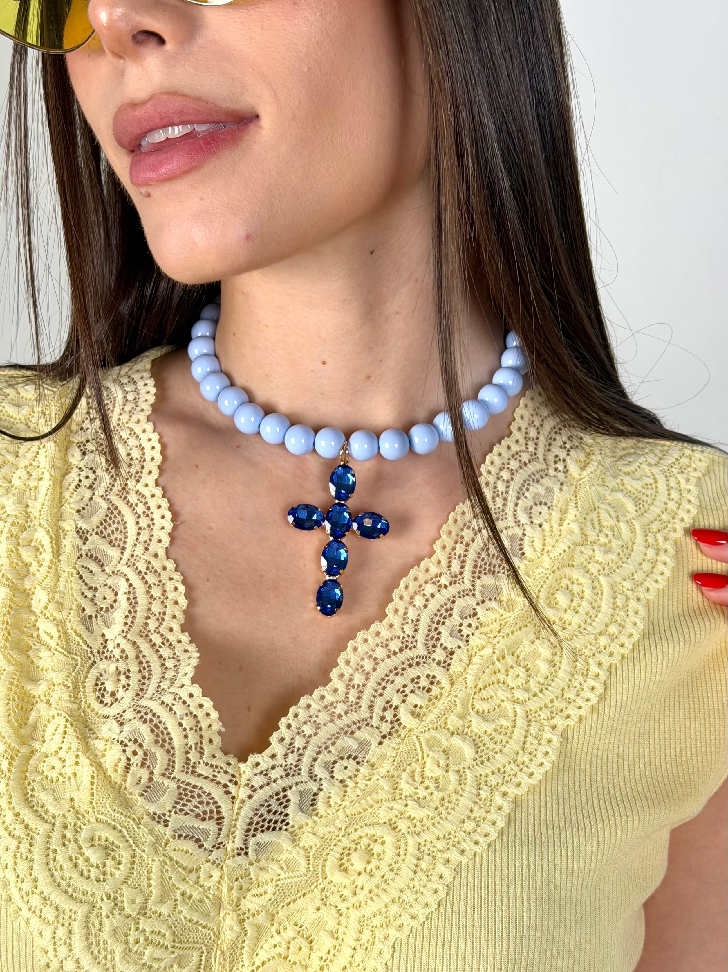 Collana croce e perle - 5 colori