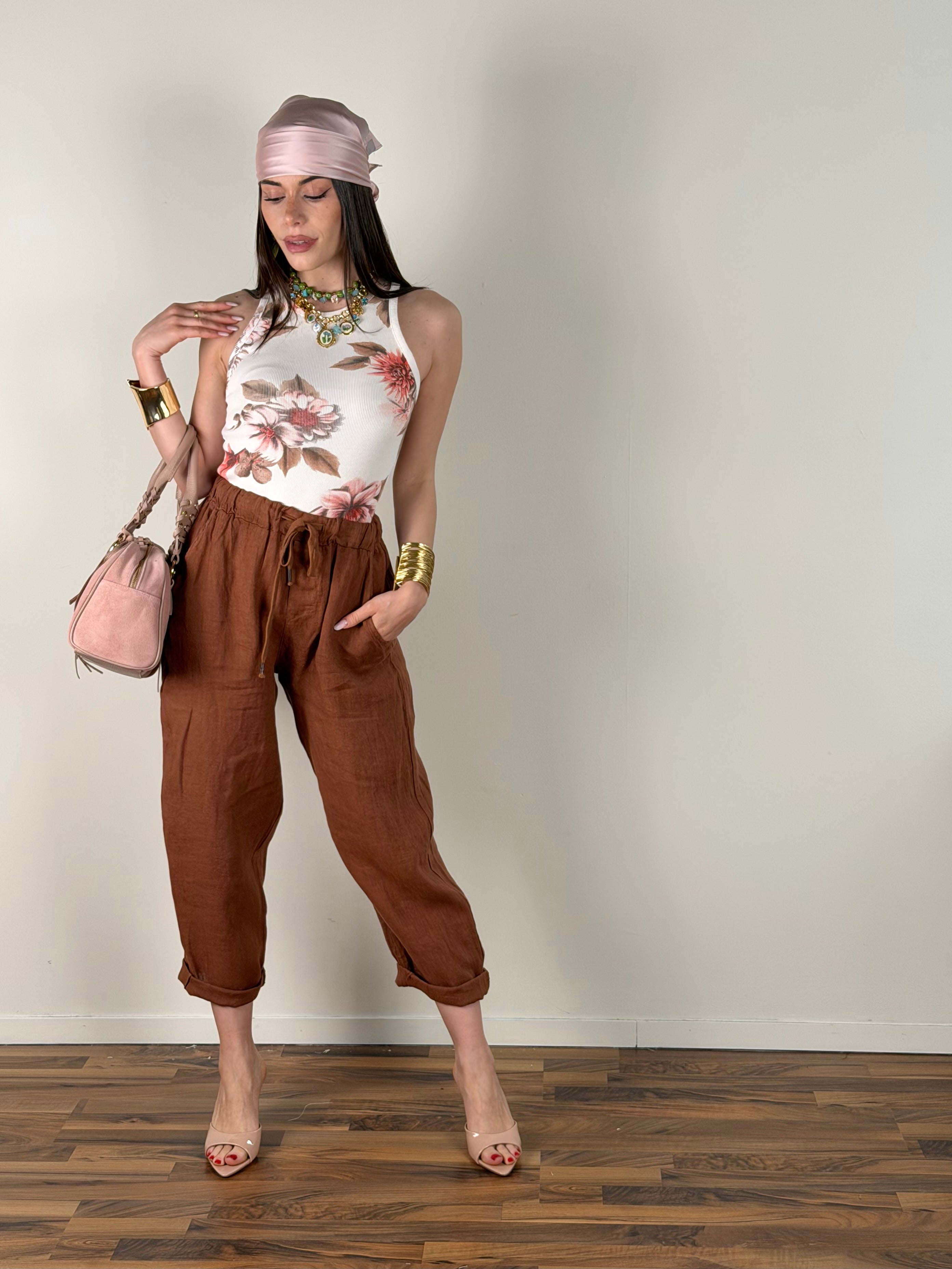 Pantalone lino Napoleone coccio